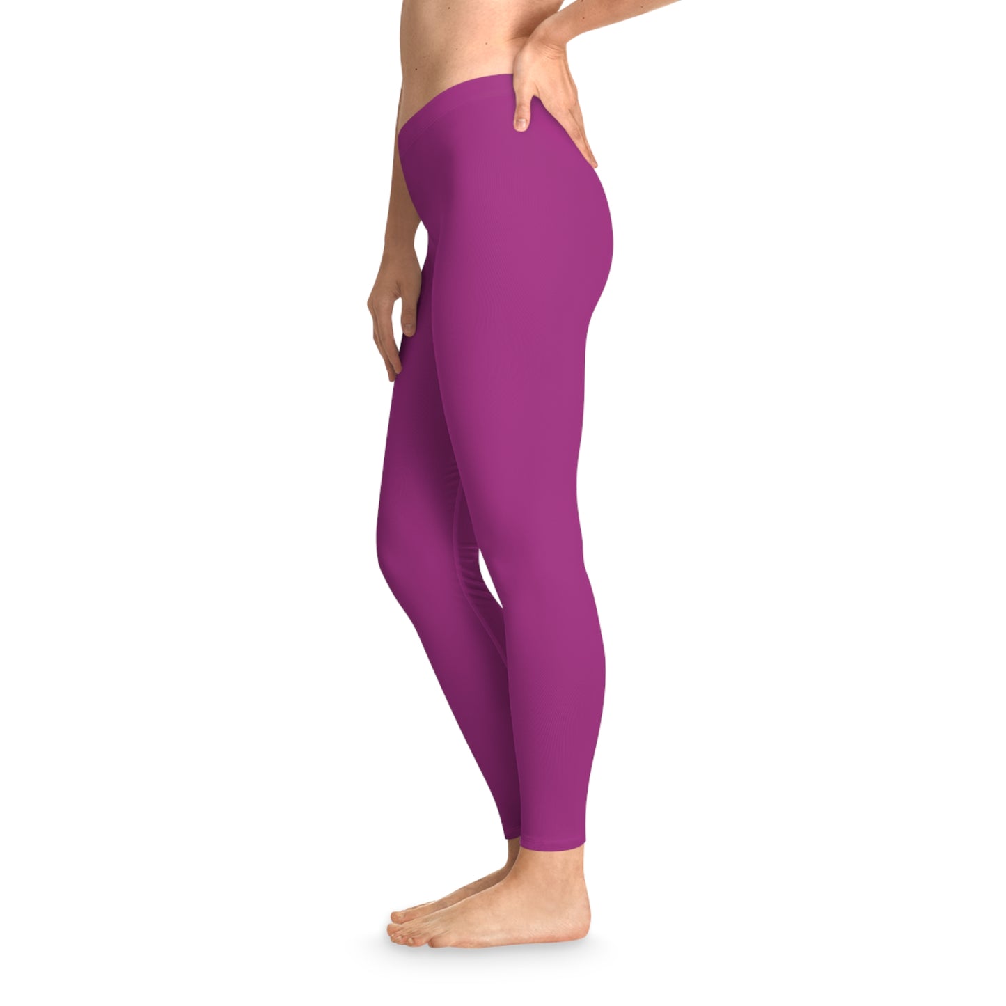 Poppy Pink Solid Color Leggings, All-Over Print Stretchy Poly-Elastane No Side Seams, Mid-Rise Waistband Pink Leggings
