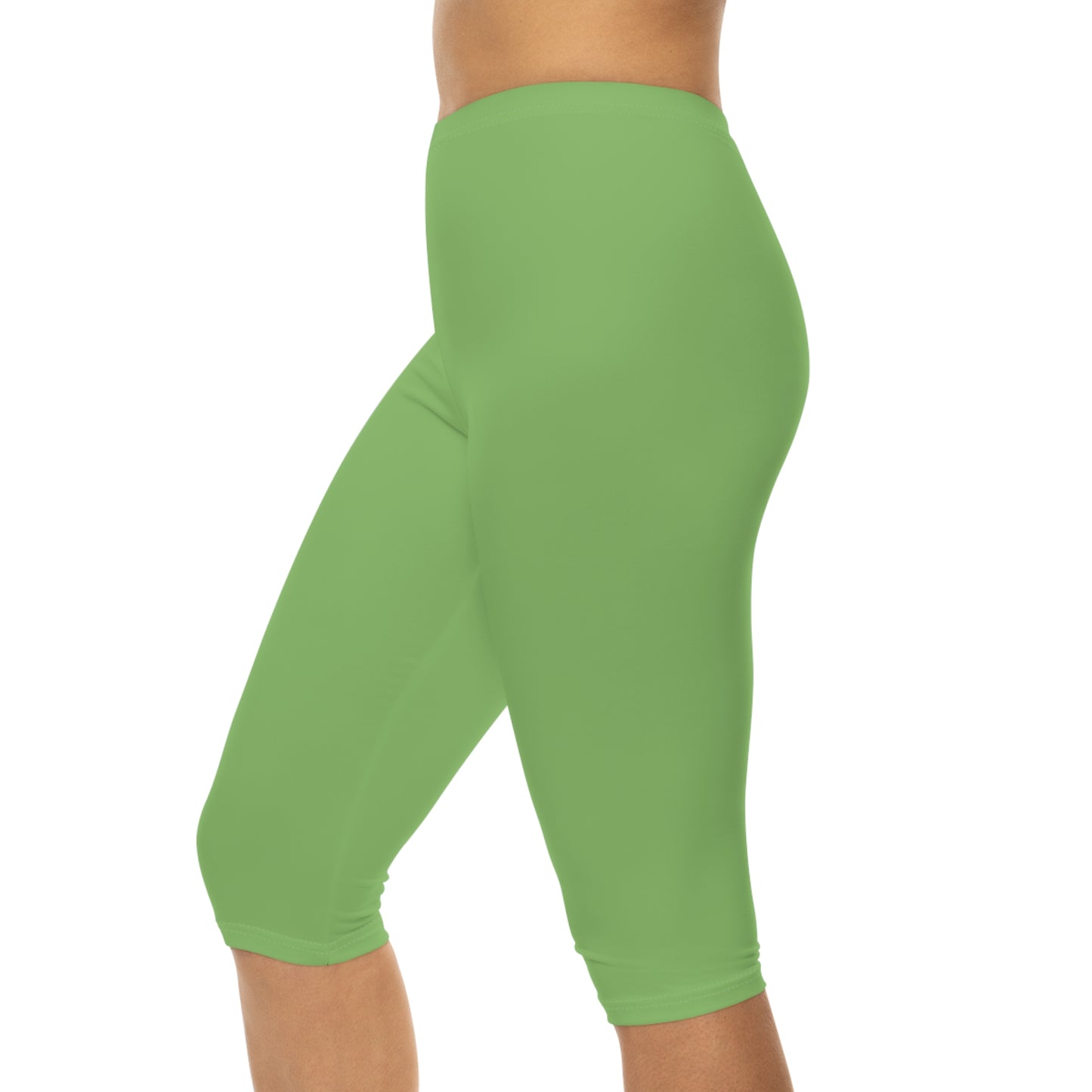 Willow Green Color Women's Brushed Suede Poly Span Casual Capri Leggings XS-2XL
