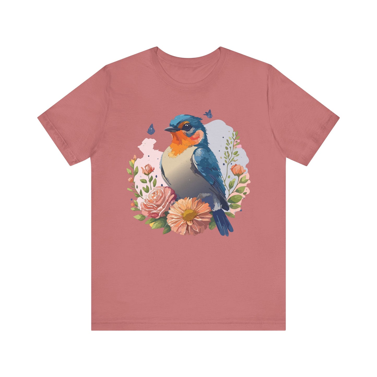 Floral Bird Tee, Animal Shirt, Bird Shirt, Floral Tee, Flower T-shirt, T-Shirt with Animal