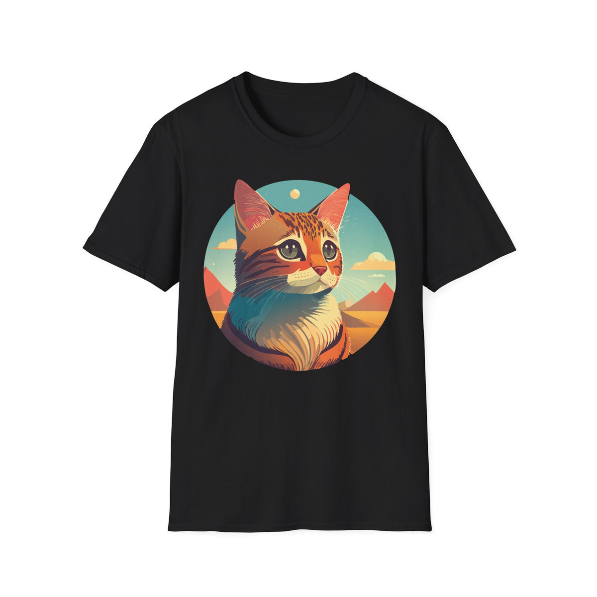 Retro Sunset Cat T-Shirt | Scenic Cat Portrait Tee