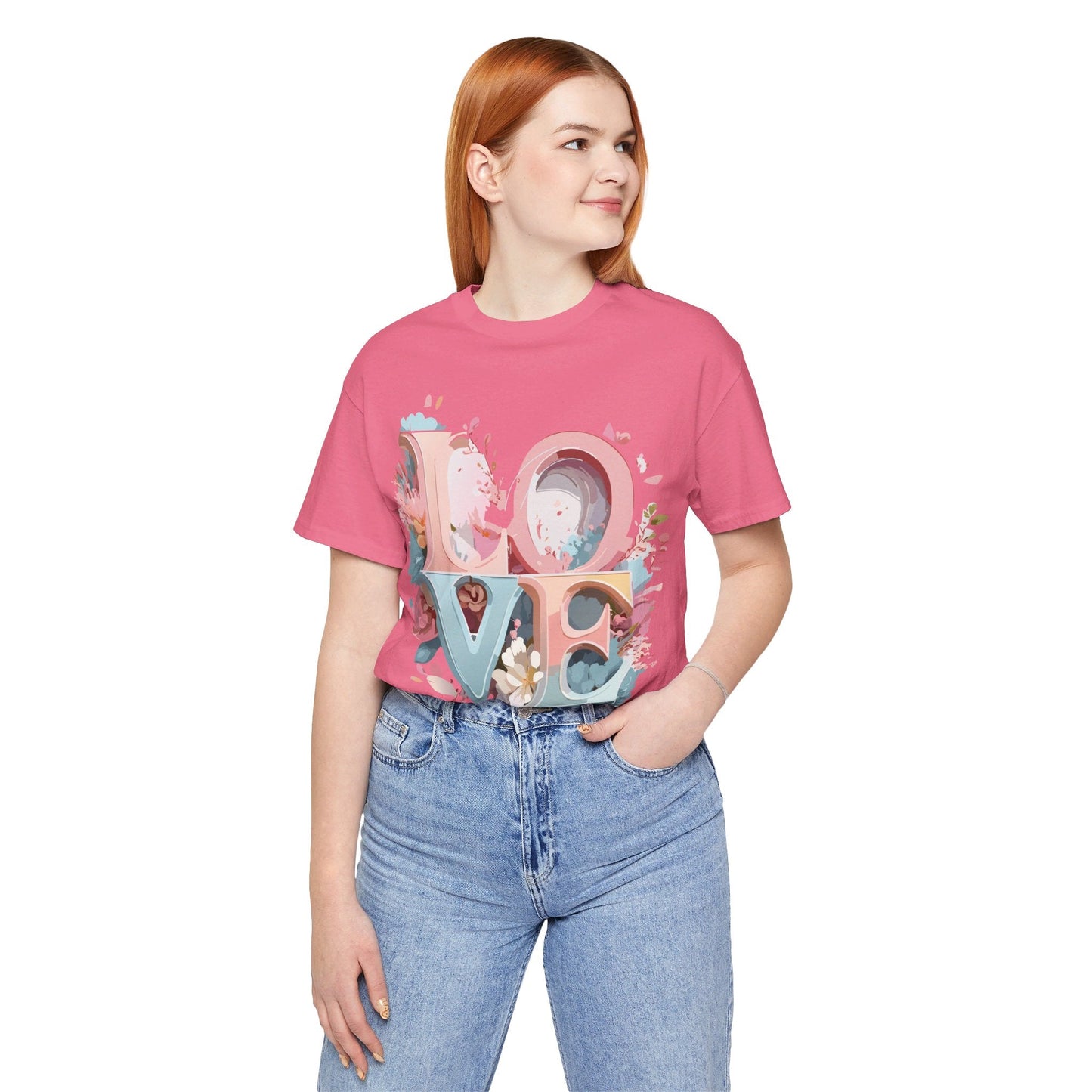 Valentine Day Graphic Unisex 100 Cotton Vintage Artwork with Love and Flower Design Tee 47