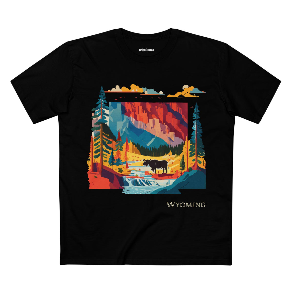 Wyoming Landscape Moose Tee | Vintage National Park Mountain Forest Design