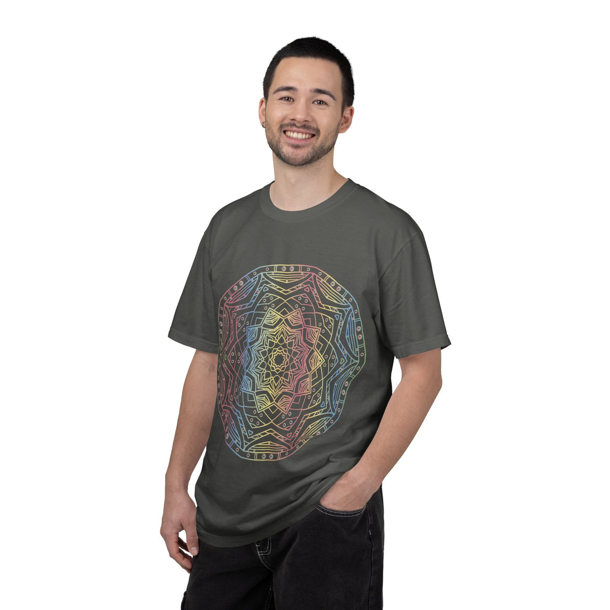 Unisex Garment Dyed Cotton T-Shirt with Mandala Graphic Design