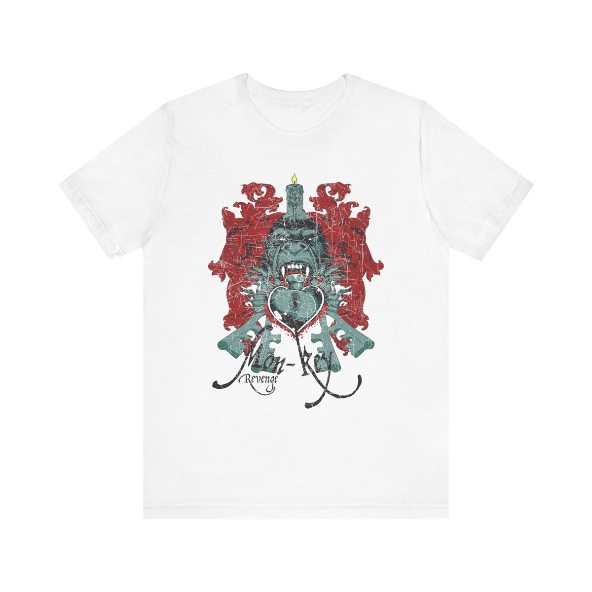 Gorilla Crest with Sword and Heart T-Shirt Heraldic Gothic Design Rock Band T-Shirt