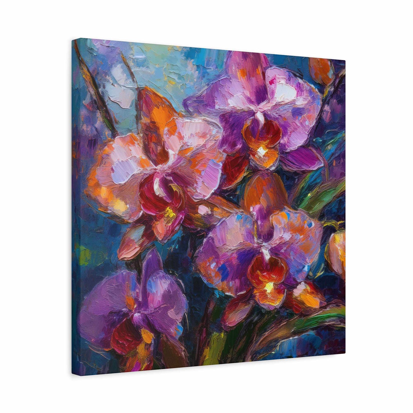 Purple Orchids Print Canvas, Floral Oil Paint Print 20x20, 24x24, 30x30, 32x32, 36x36 Art Design Pine-Wood Inner Frame MC-132