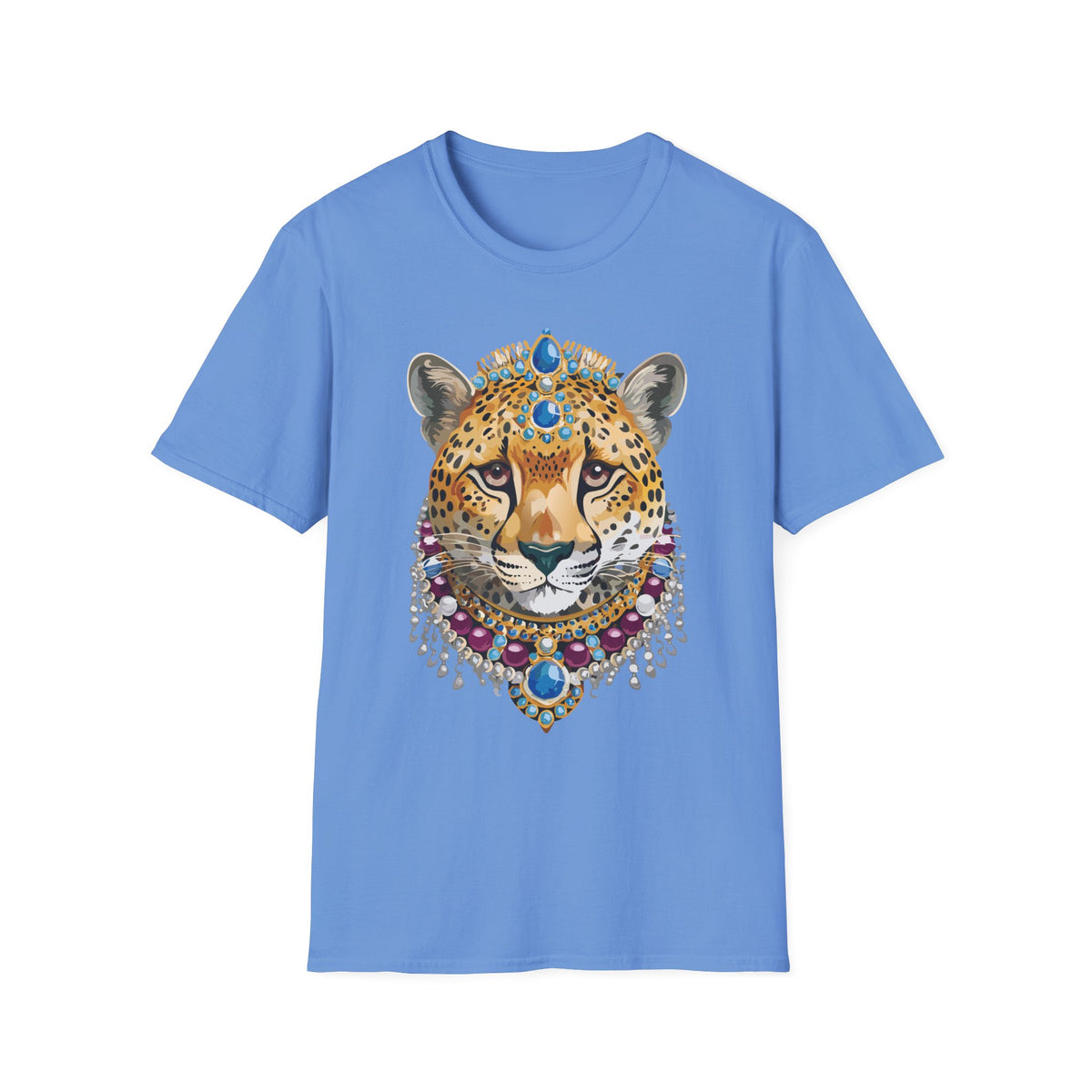 Jeweled Cheetah Face T-Shirt | Ornate Gemstone Leopard Illustration