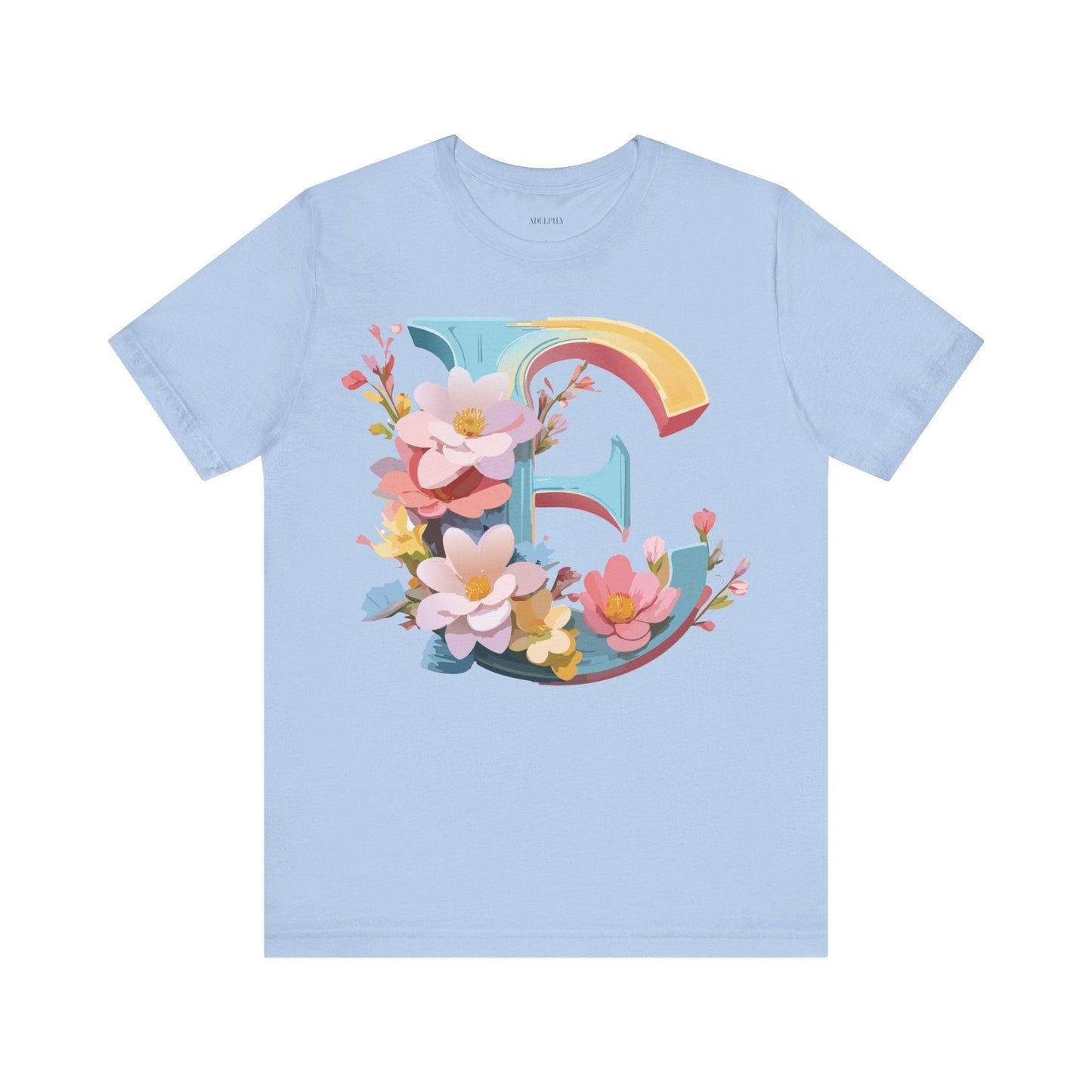 Letter E Shirt Unisex Graphic Tee Short Sleeve Vintage Inspired Art Design Adelpha