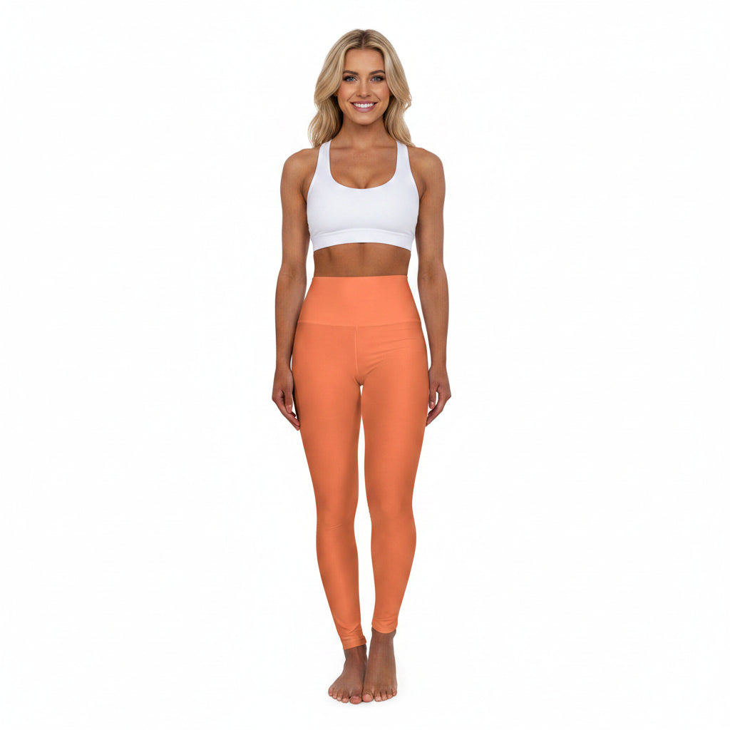 Summer Gold Color High-Waist Yoga Leggings Women's Seamless Poly-Span Stretchy Coral Pants XS-2XL