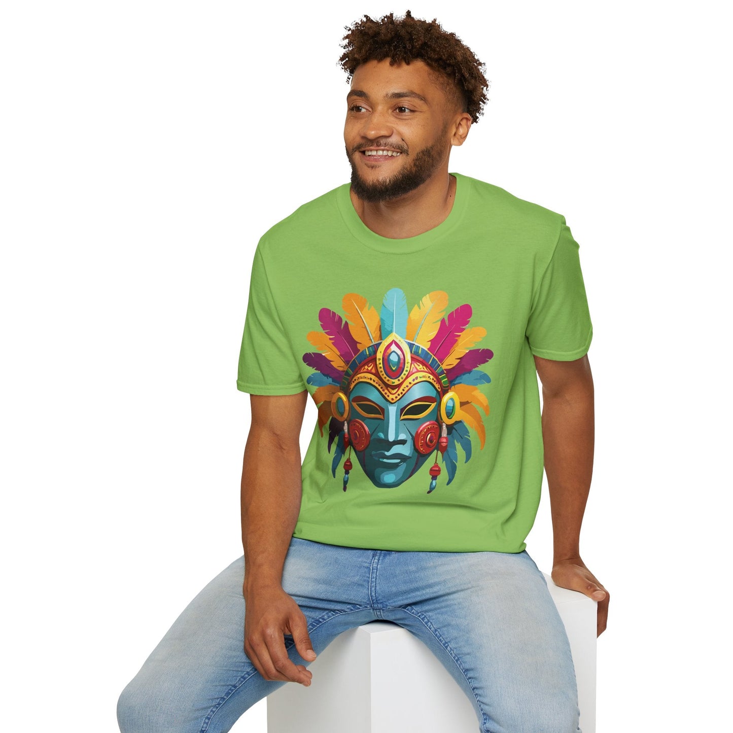 Mask Tee Shirt Unisex Short Sleeve Graphic Tee Masquerade Design 100 Percent Ring Spun Cotton
