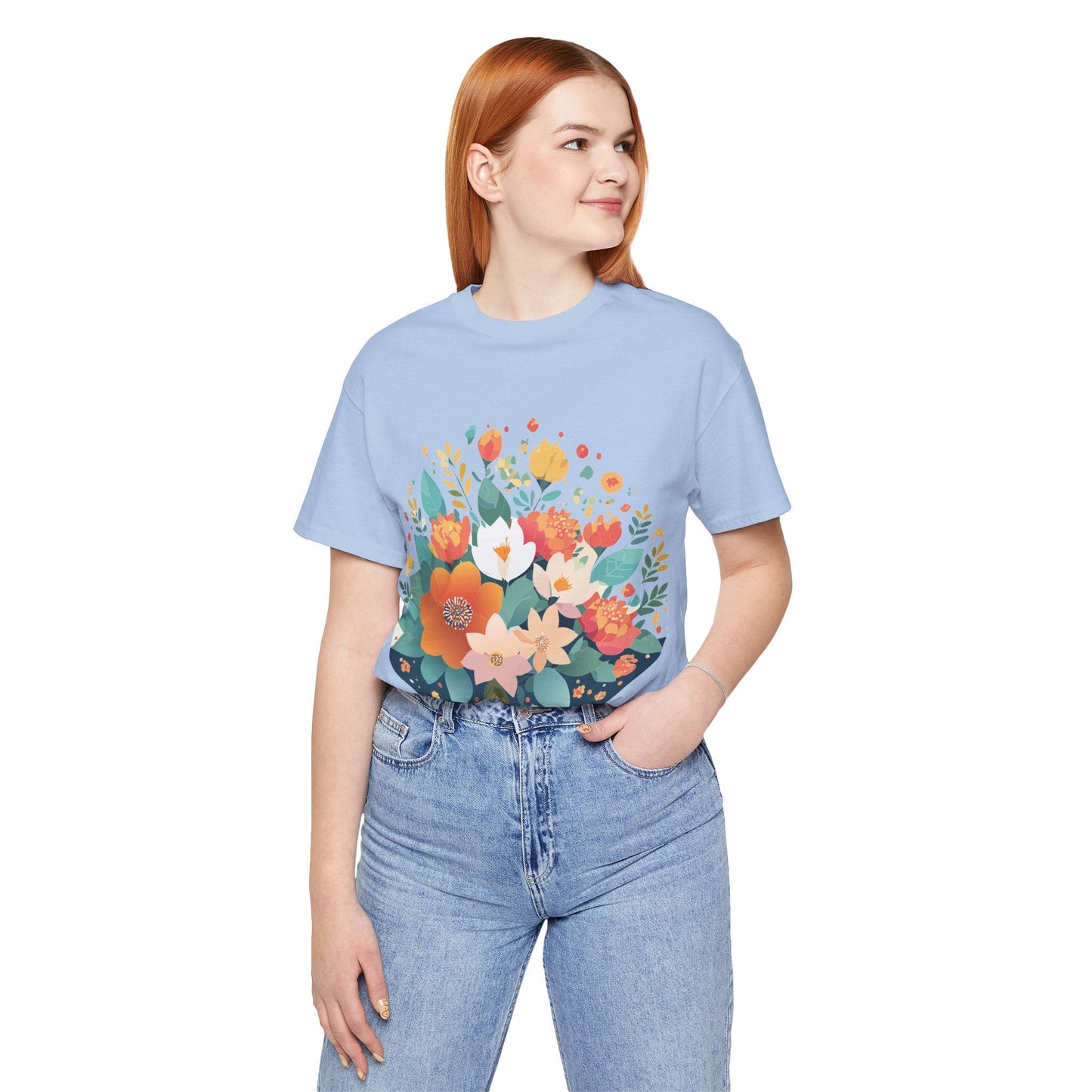 Floral Flowers Shirt Unisex Lightweight Breathable Jersey Tee Floral Pattern Short Sleeve