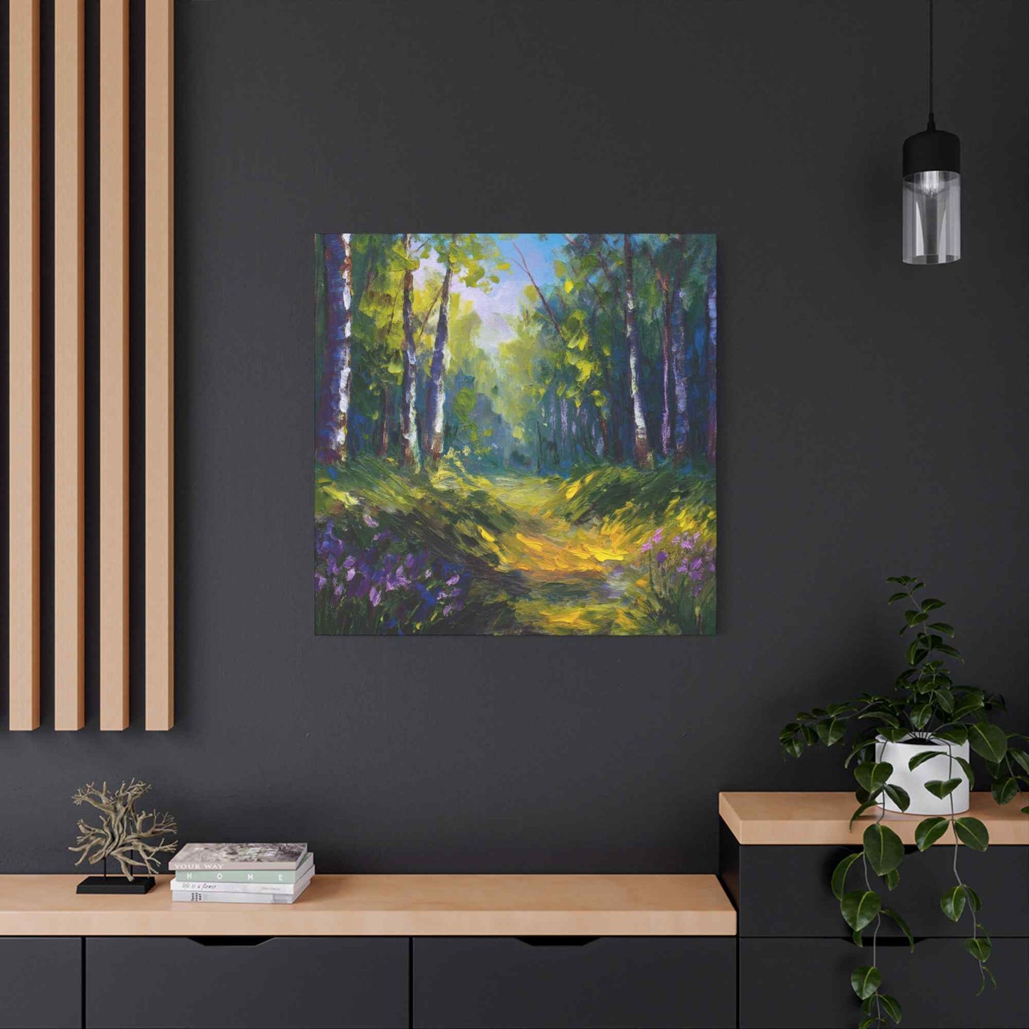 Summer Forest Print Canvas, Oil Paint Print 20x20, 24x24, 30x30, 32x32, 36x36 Art Design Print Pine-Wood Inner Frame MC-89