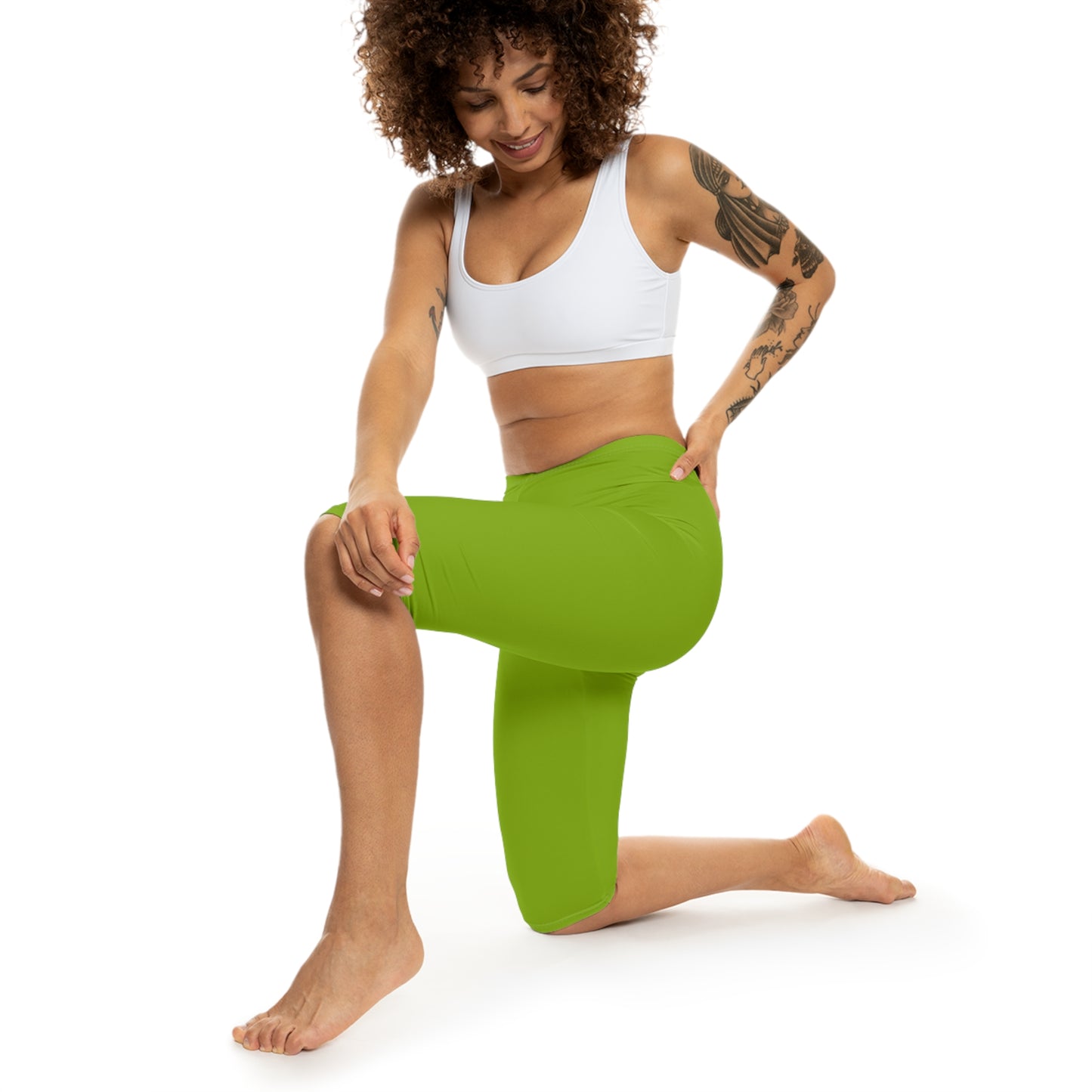 Lime Moss Color Women's Brushed Suede Poly Span Casual Capri Leggings XS-2XL