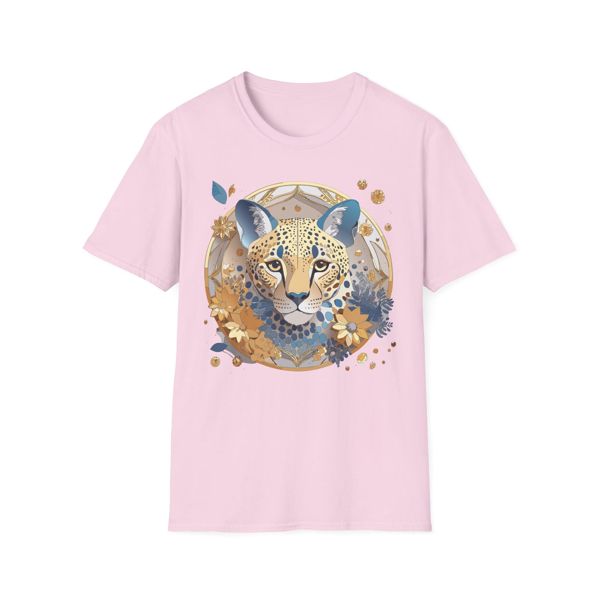 Floral Leopard Face T-Shirt | Botanical Cheetah Portrait Tee