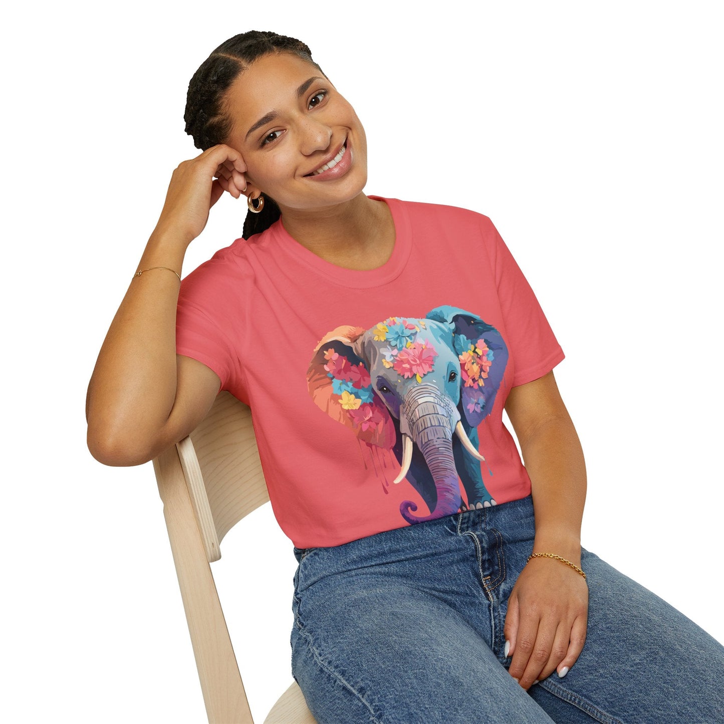 Unisex Elephant T Shirt Gildan SoftStyle 64000 100 Percent Ring Spun Cotton Tee Shirt