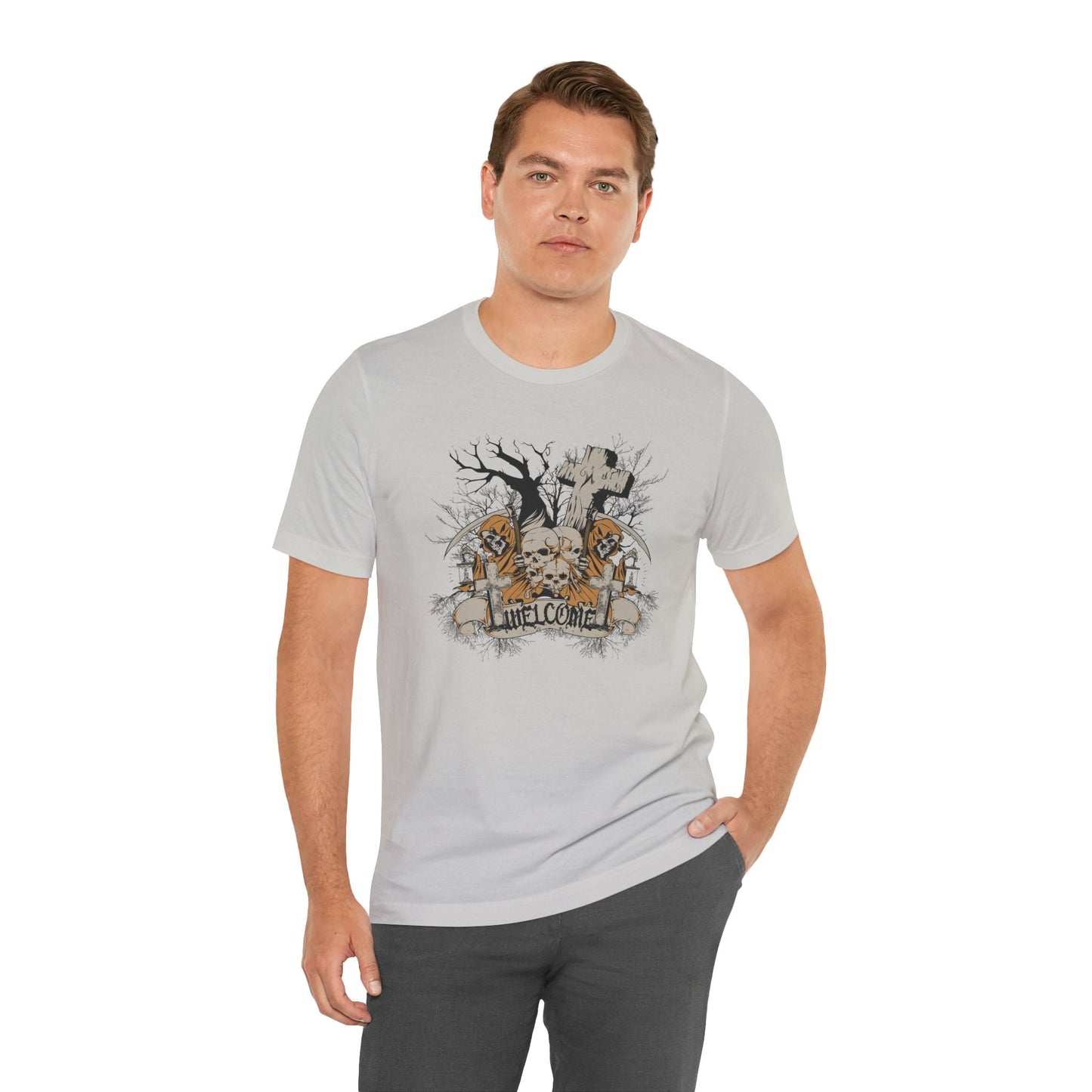 Skull Halloween Graphic Design Unisex Cotton T-Shirt Art-50
