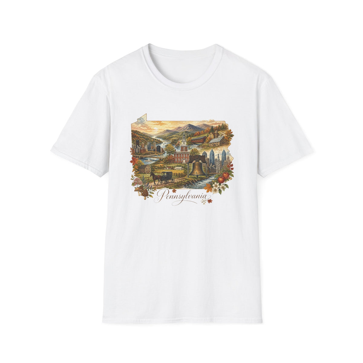 Pennsylvania State Travel Tourist Graphic Design Unisex 100 Cotton Gildan T-Shirt