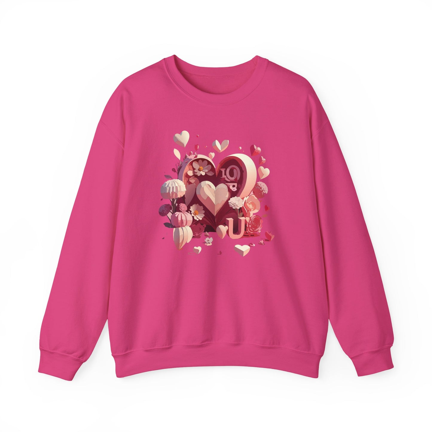 Unisex Floral Big Heart Sweatshirt, Love Floral Sweatshirt, Floral Heart Sweatshirt, 50/50 Cotton-Poly Valentine's Day Sweatshirt 09