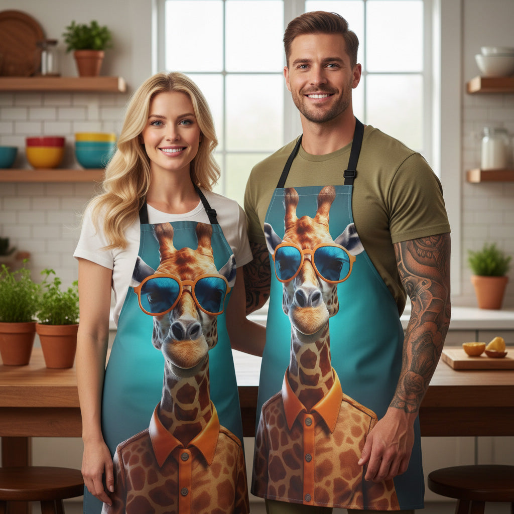 Cool Giraffe Apron — Fun Sunglasses Animal Kitchen Apron Stain-Resistant - Art Print Canvas Apron