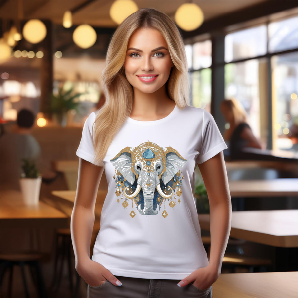 Elephant Graphic Unisex 100 Cotton Tee With Unique Animal Golden Medallion Art Design 40