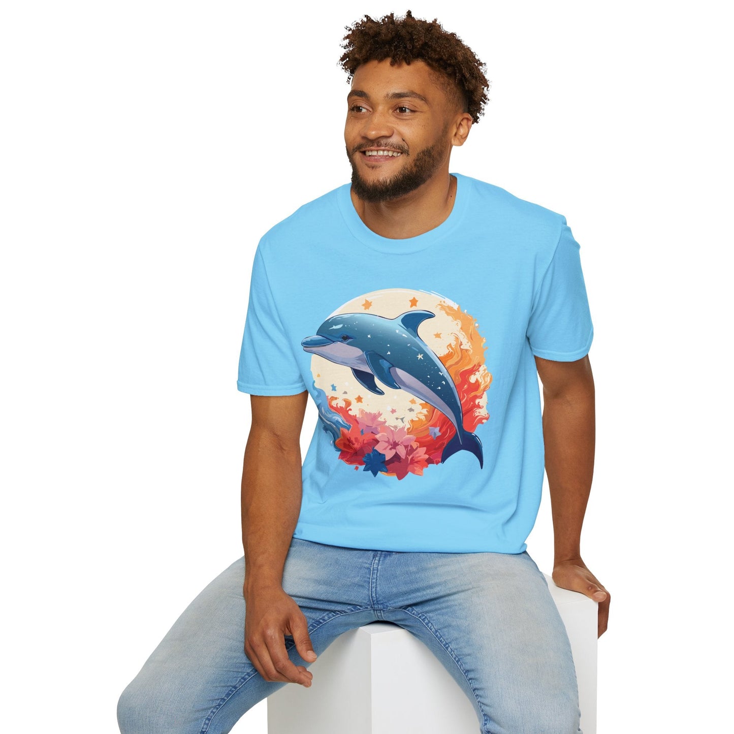 Dolphin T Shirt Unisex Softstyle Gildan 64000 100 Percent Ring Spun Cotton Animal Fish Tee