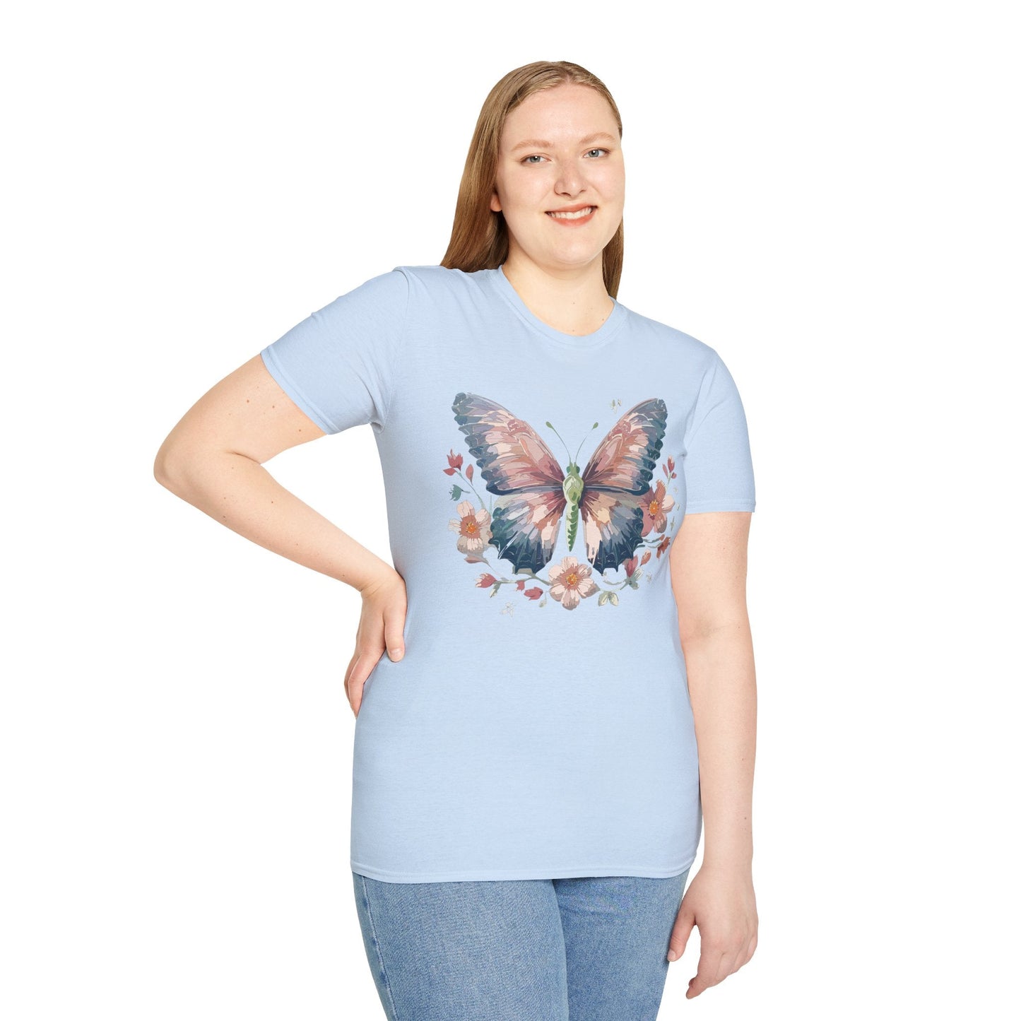 Butterfly Print T Shirt Monarch Unisex Gildan Softstyle 64000 Cotton Tee For Everyday Comfort