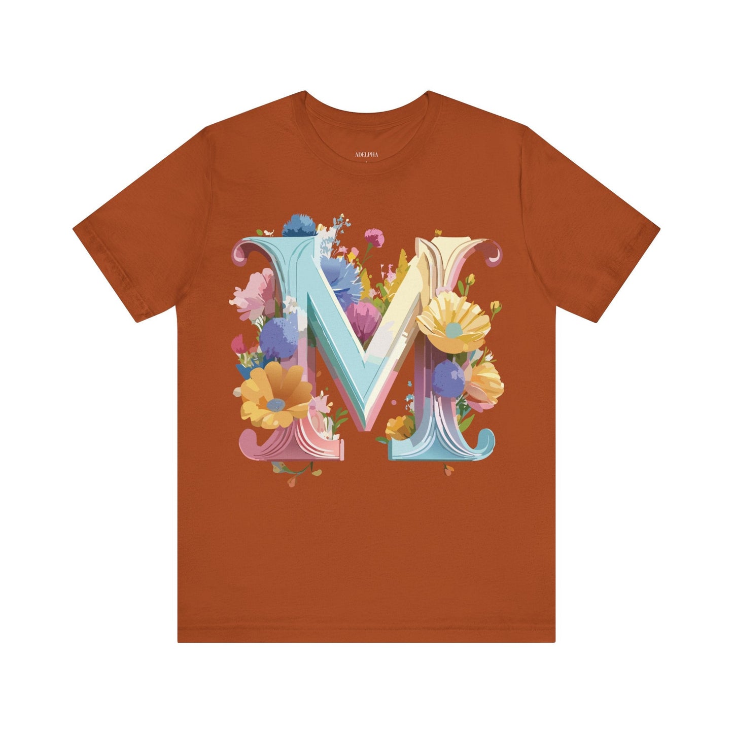 Letter M Shirt Unisex Graphic Tee Vintage Inspired Artwork Adelpha Short Sleeve Collection