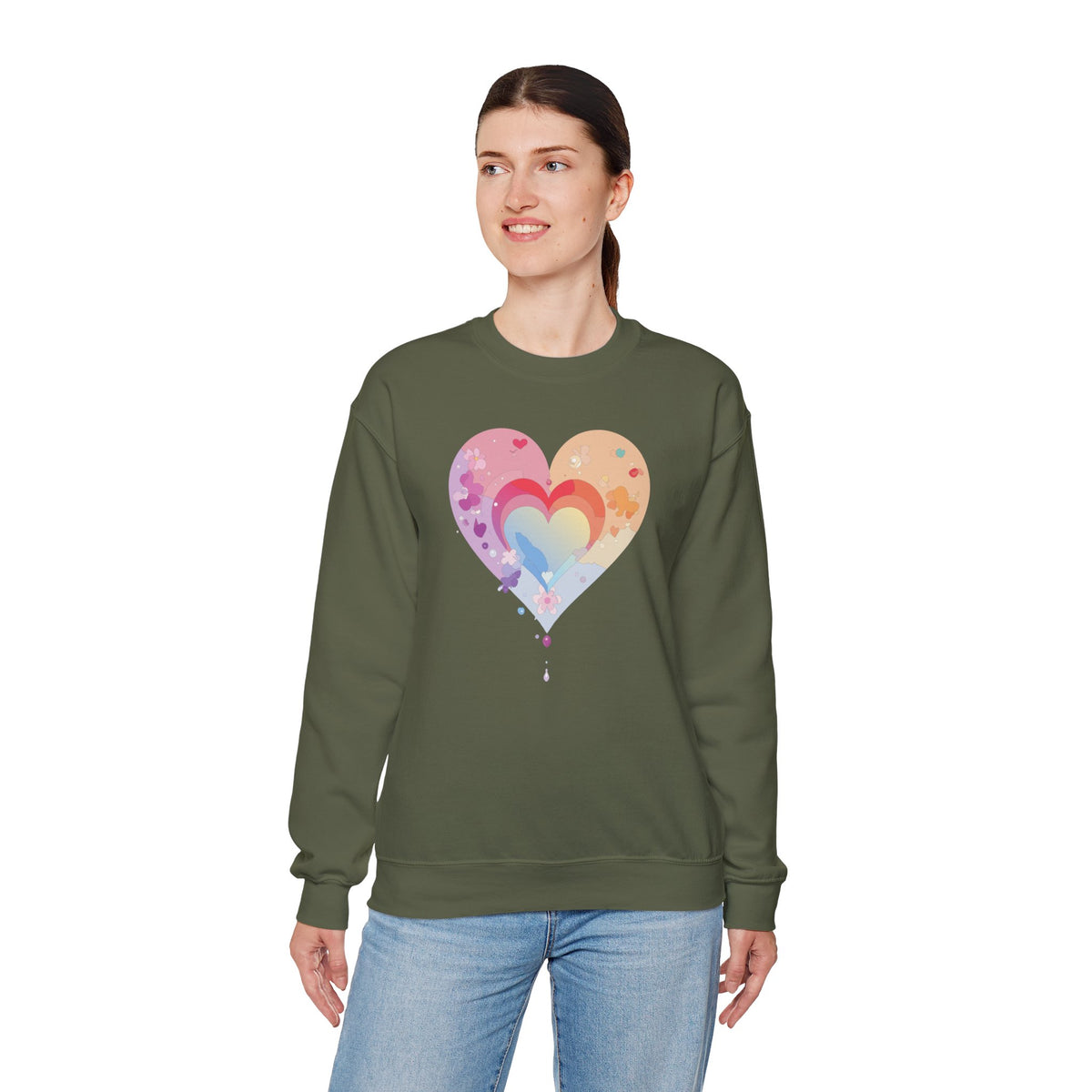 Rainbow Heart Sweatshirt, Floral Heart Sweatshirt, Floral Love Sweatshirt, Valentine's Day Sweatshirt, Rainbow Heart Floral Sweatshirt 114