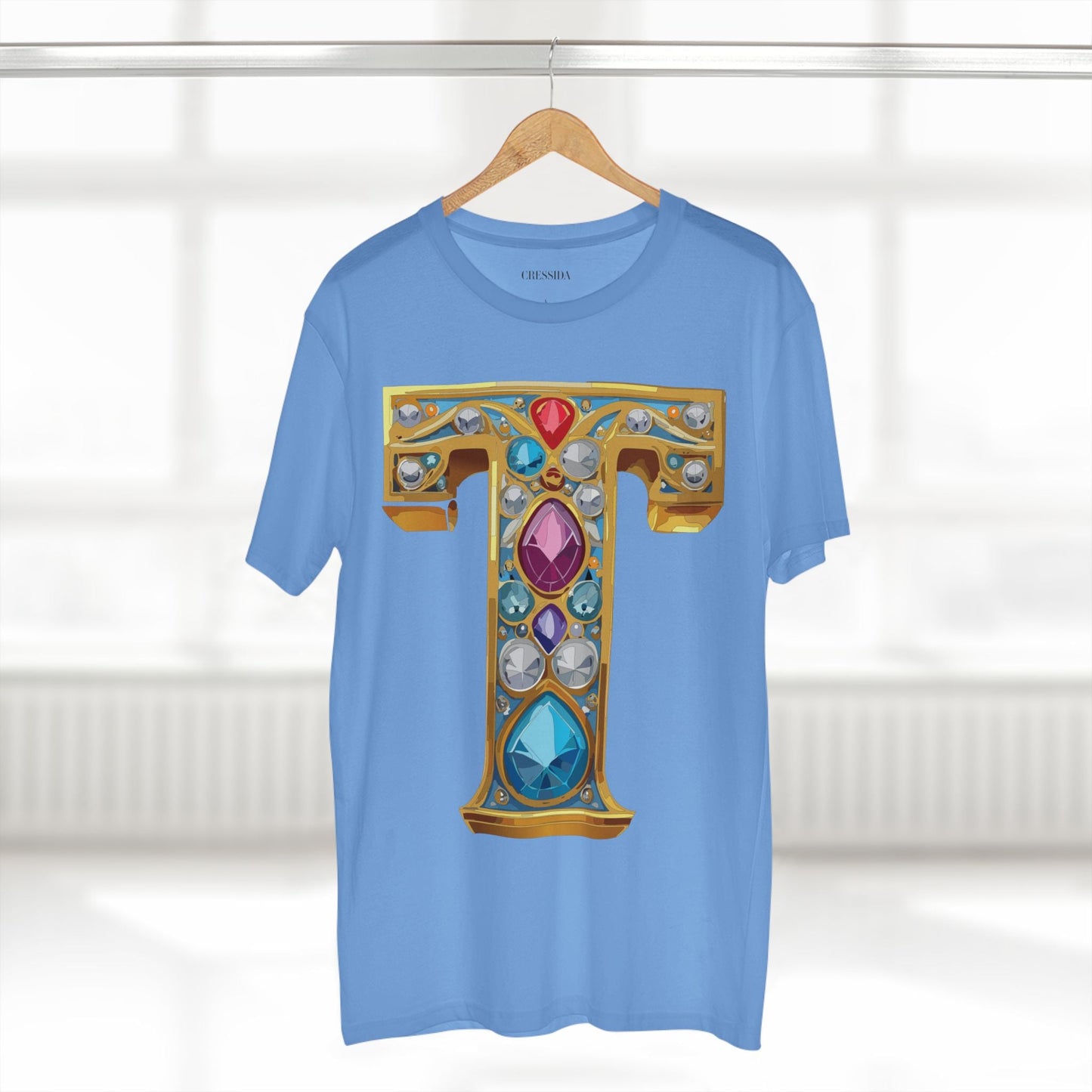 Letter T Graphic Design Tee Unisex 100 Cotton With Antique Gold Letters Artwork T-Shirt