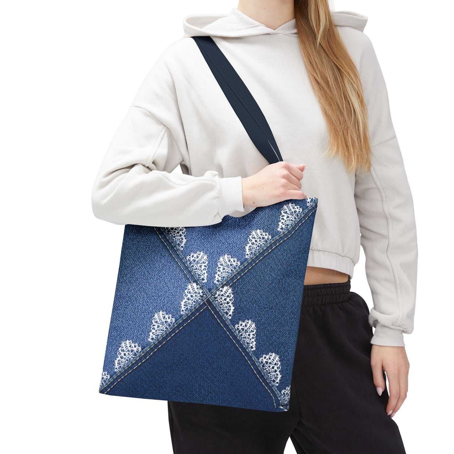 Denim Fabric Imitation Print Unisex Canvas Bag Poly Spun 3 Sizes Tote Bag 110