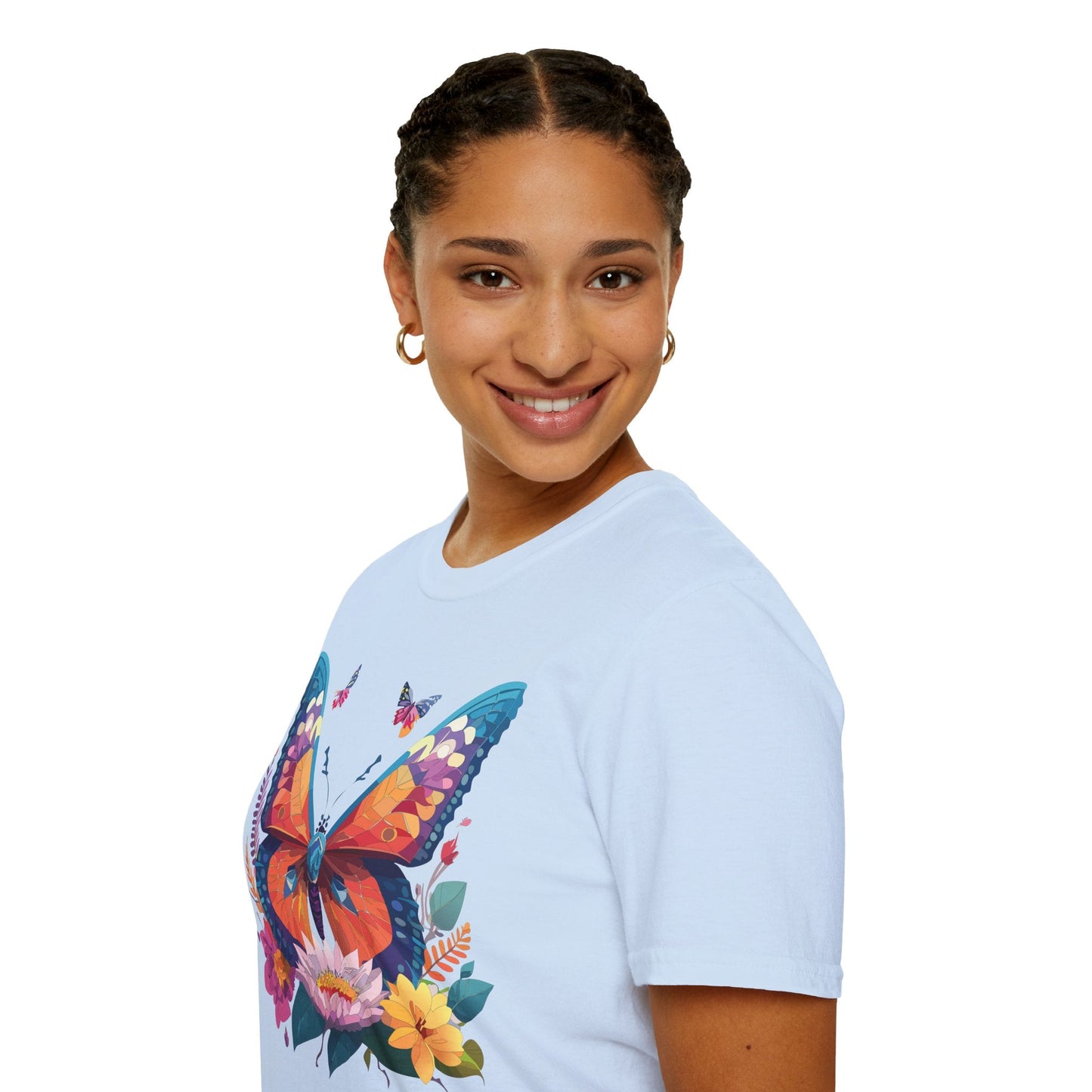 Butterfly Print Unisex T Shirt Softstyle 64000 Monarch Butterfly Themed Tee Ring Spun Cotton