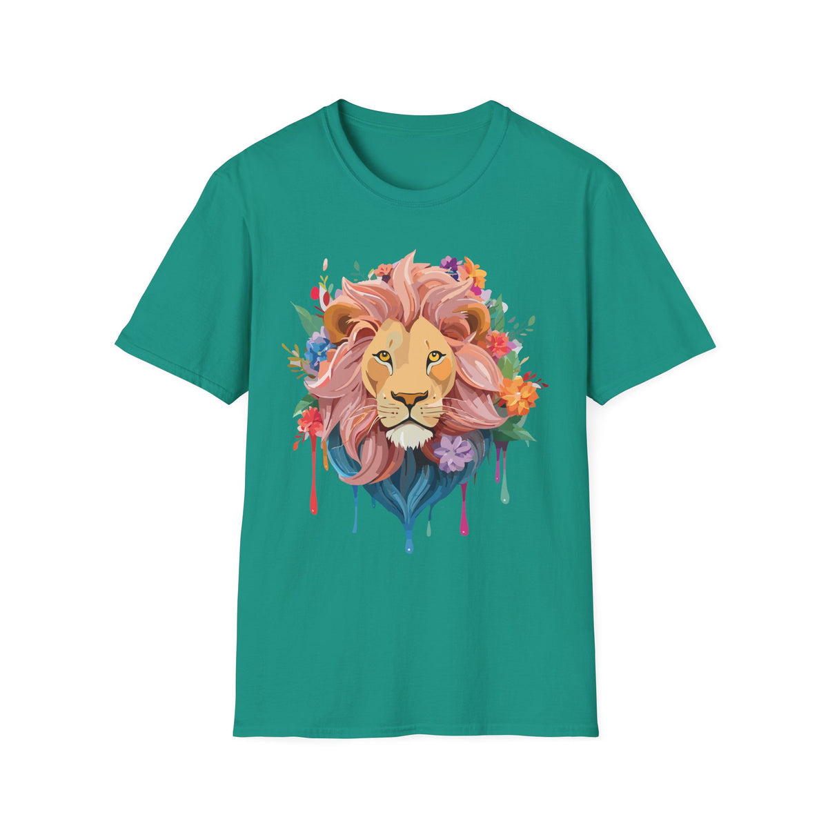 Floral Watercolor Lion T-Shirt | Colorful Mane Illustration