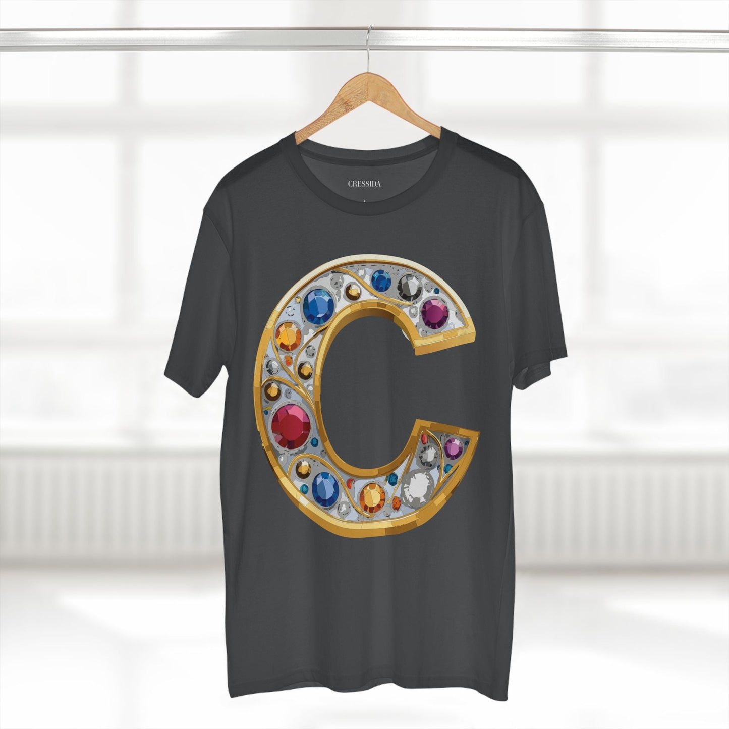 Letter C Graphic Design Tee Unisex 100 Cotton With Antique Gold Letters Artwork T-Shirt