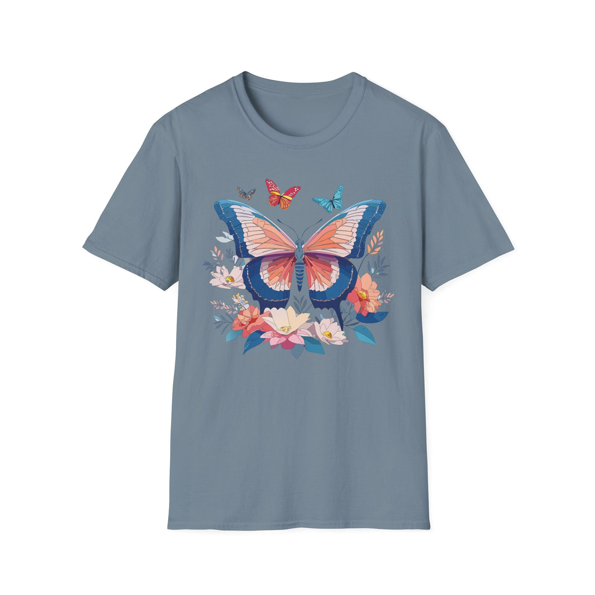 Butterfly Floral T‑Shirt — Colorful Garden Butterfly Graphic Design Unisex 100 Cotton Gildan T-Shirt