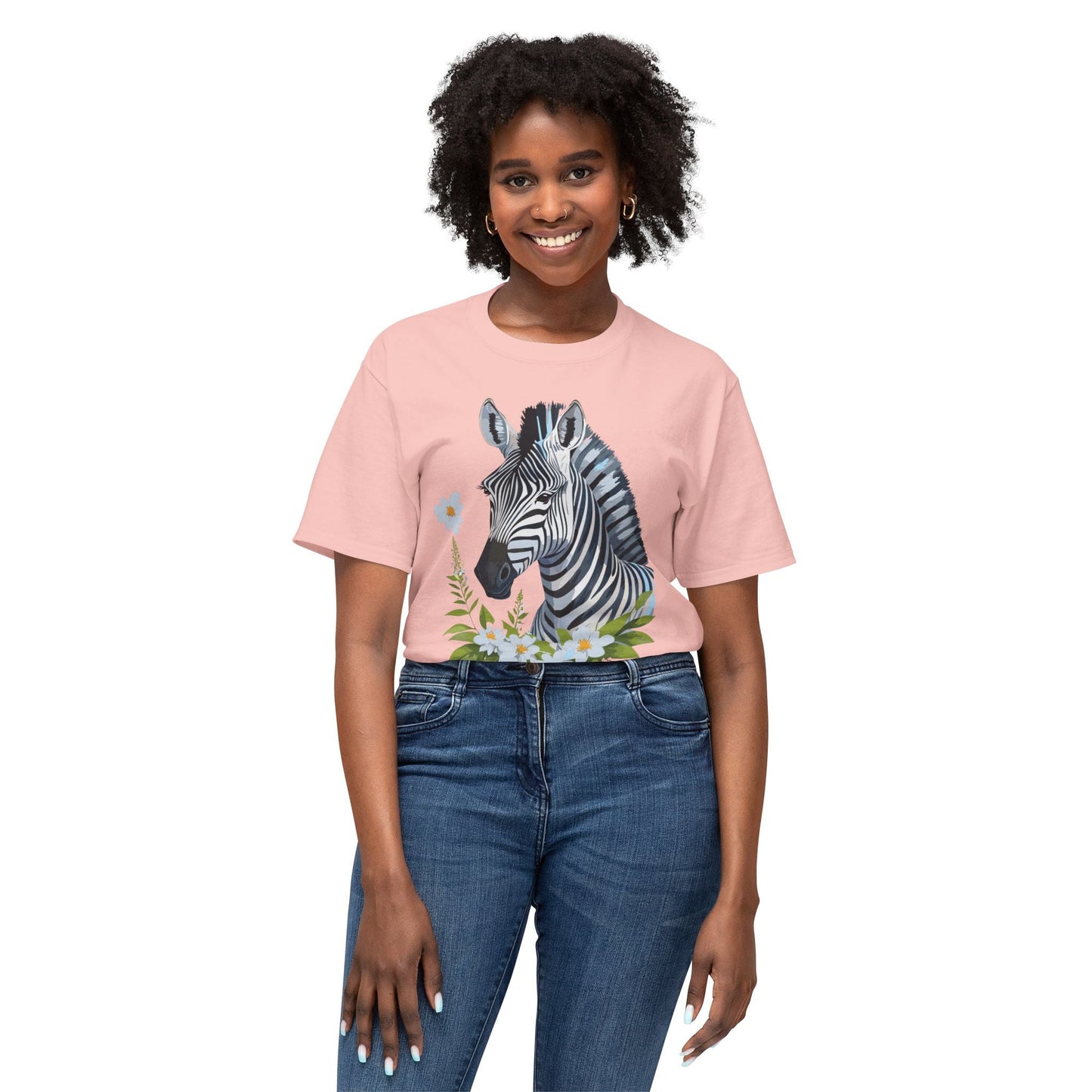 Unisex Zebra Art Print T Shirt 100% Cotton Vintage Floral Tee Made in USA Premium Graphic Tee