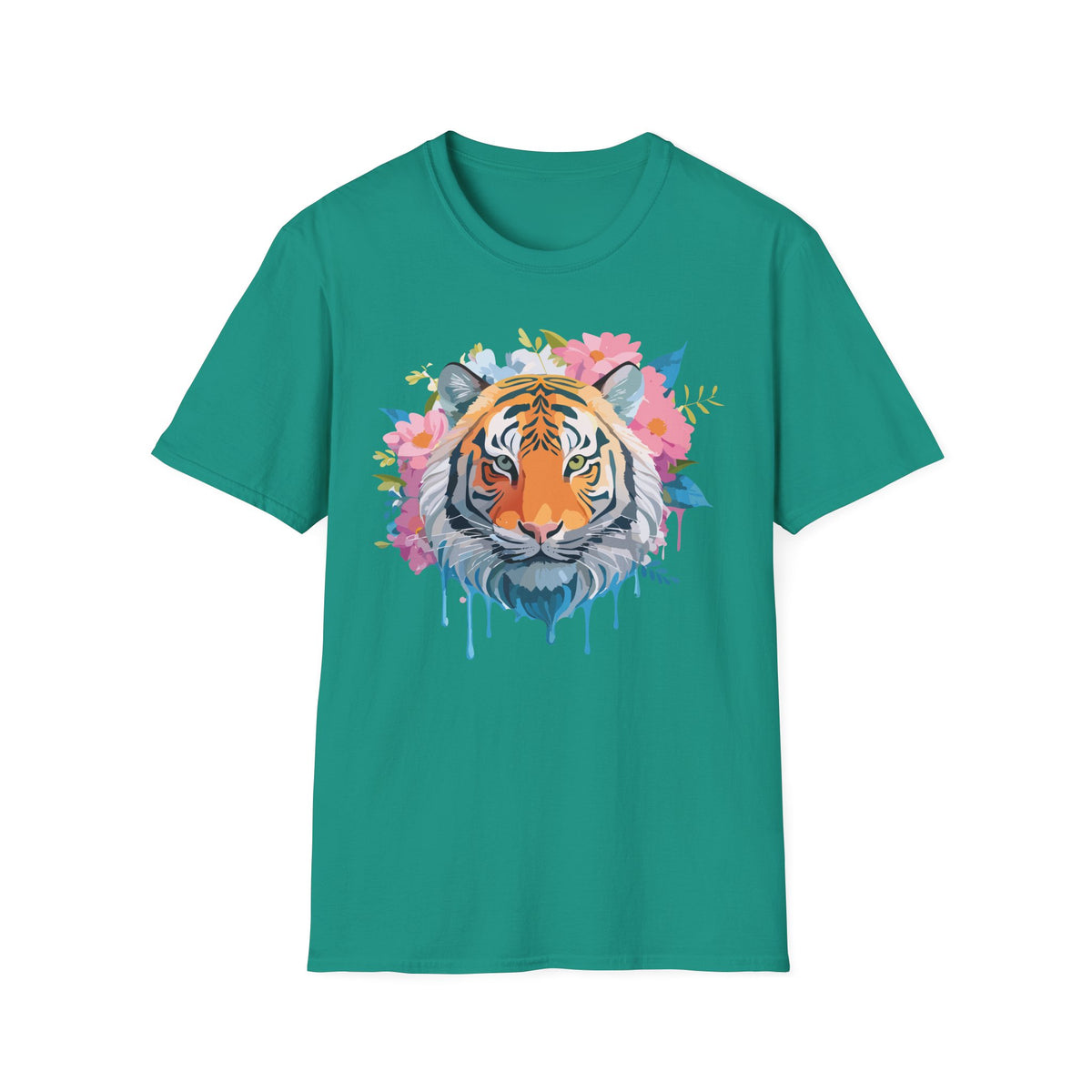 Floral Tiger Face T-Shirt | Watercolor Bloom Design