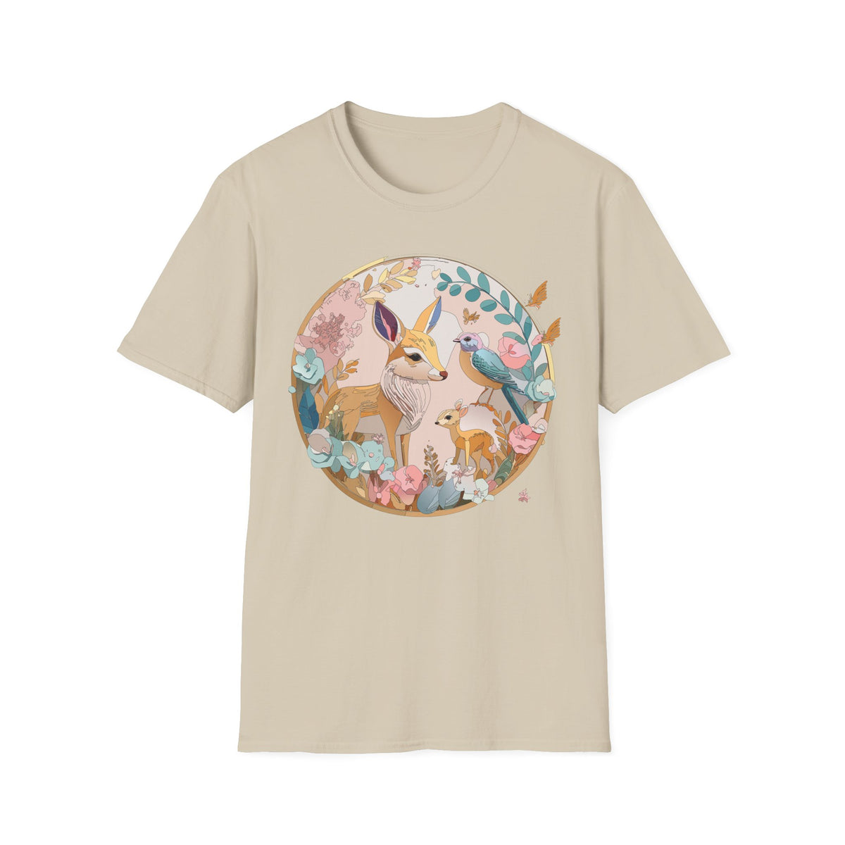 Woodland Fox and Bird Tee | Cute Fox Illustration T-Shirt