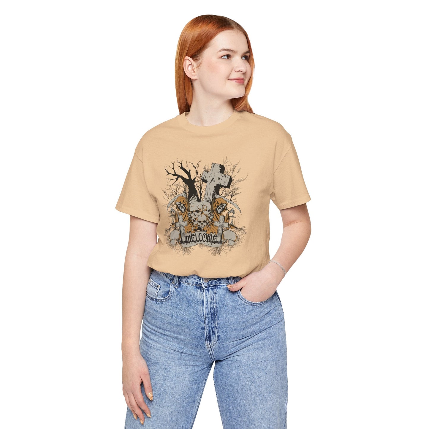 Skull Halloween Graphic Design Unisex Cotton T-Shirt Art-50