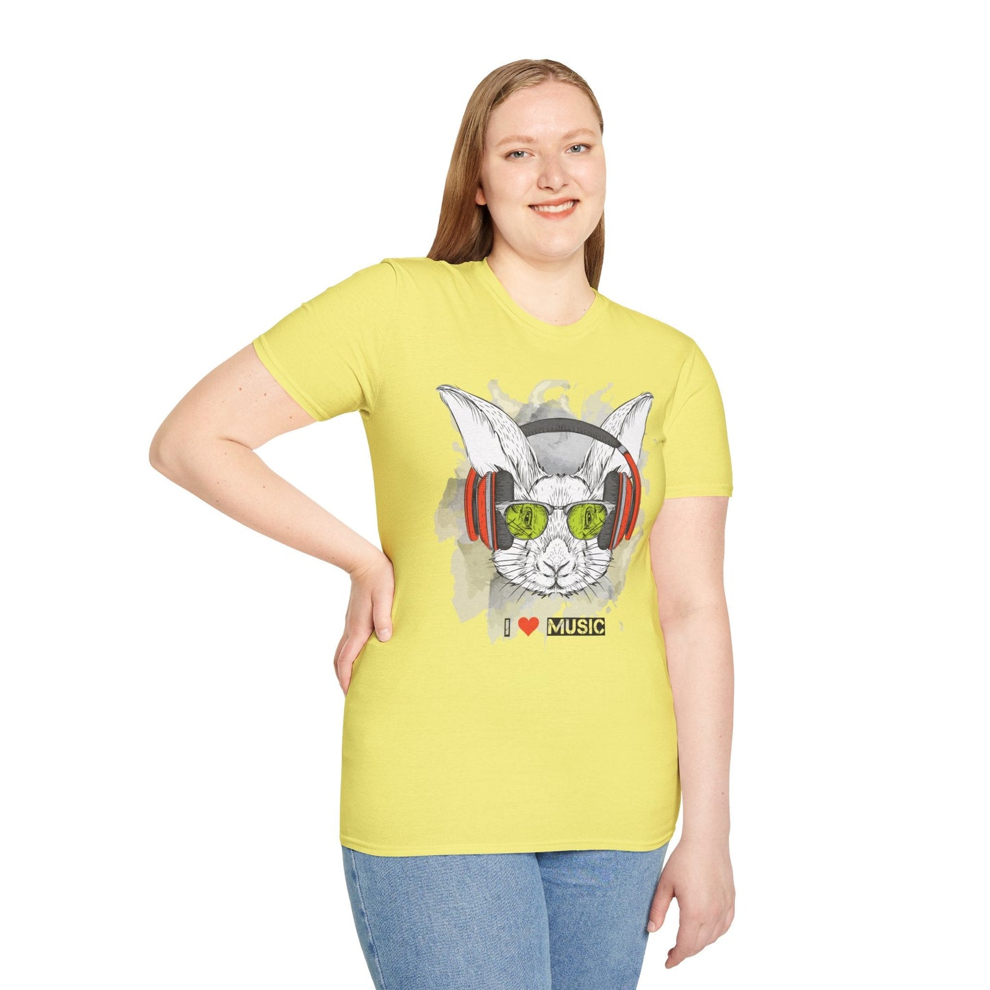 I Love Music Animals Shirt With Headphones Unisex Softstyle Tee 100 Percent Ring Spun Cotton