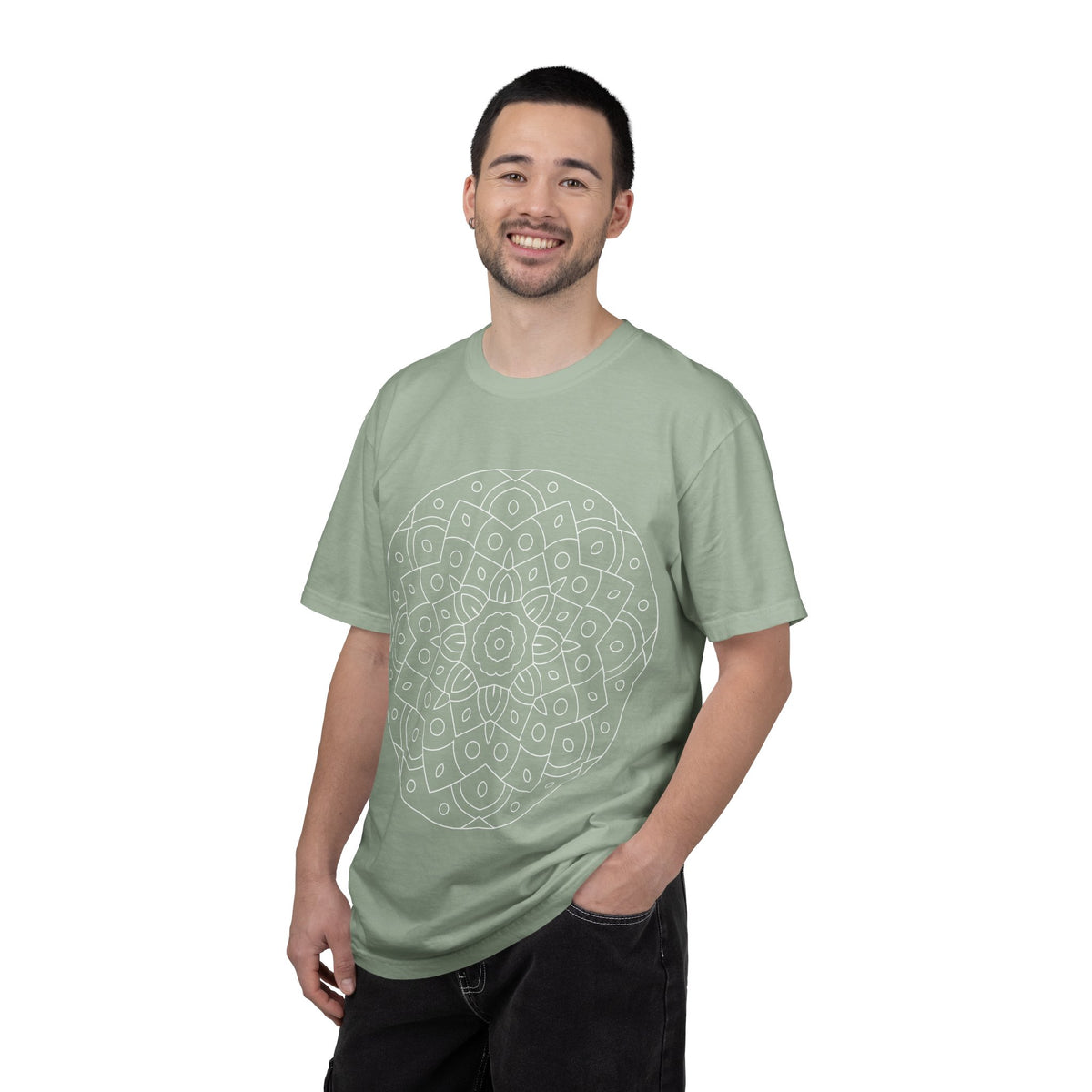 Unisex Garment Dyed Cotton T-Shirt with Mandala Graphic Design