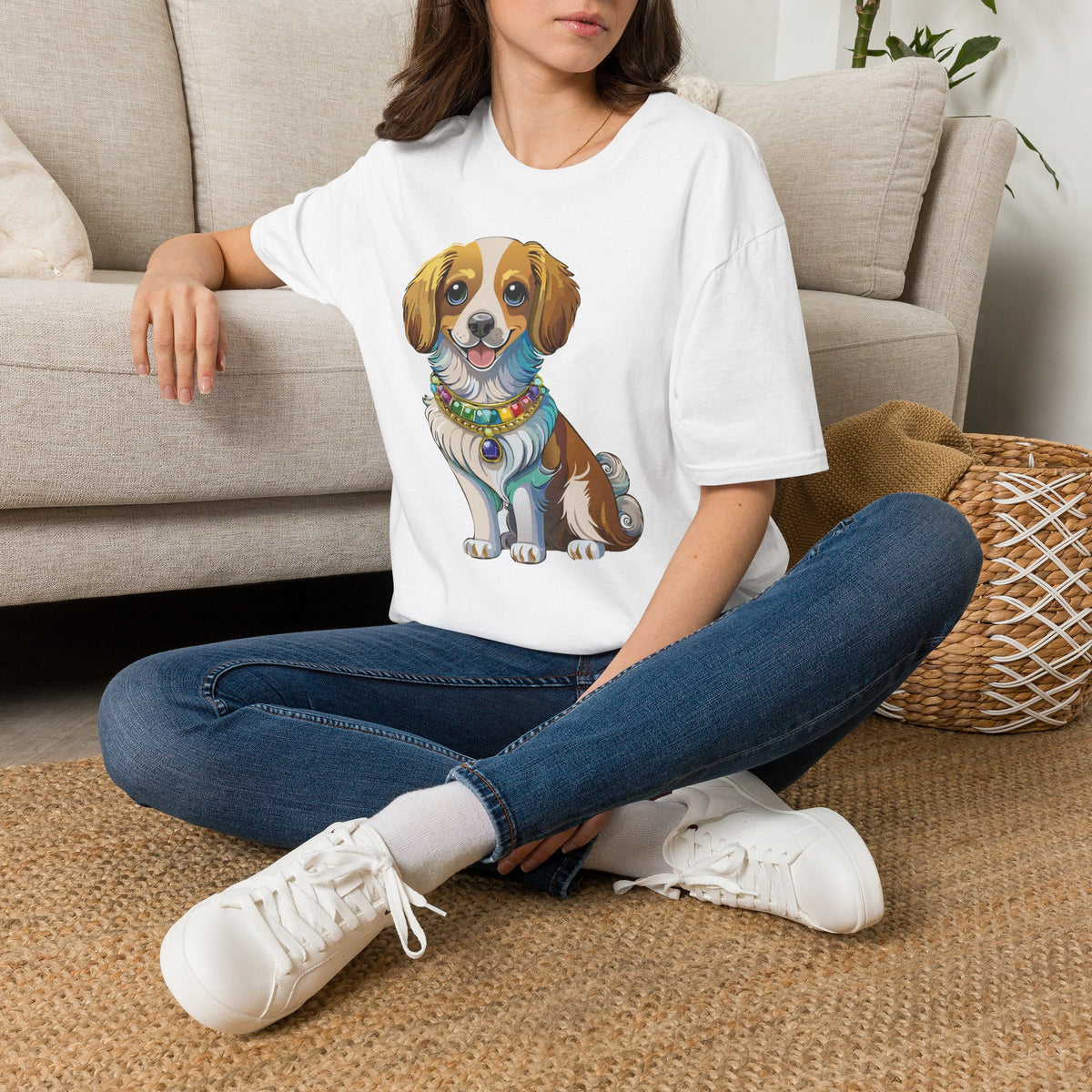 Smiling Brown White Dog Portrait T-Shirt | Cute Puppy Illustration