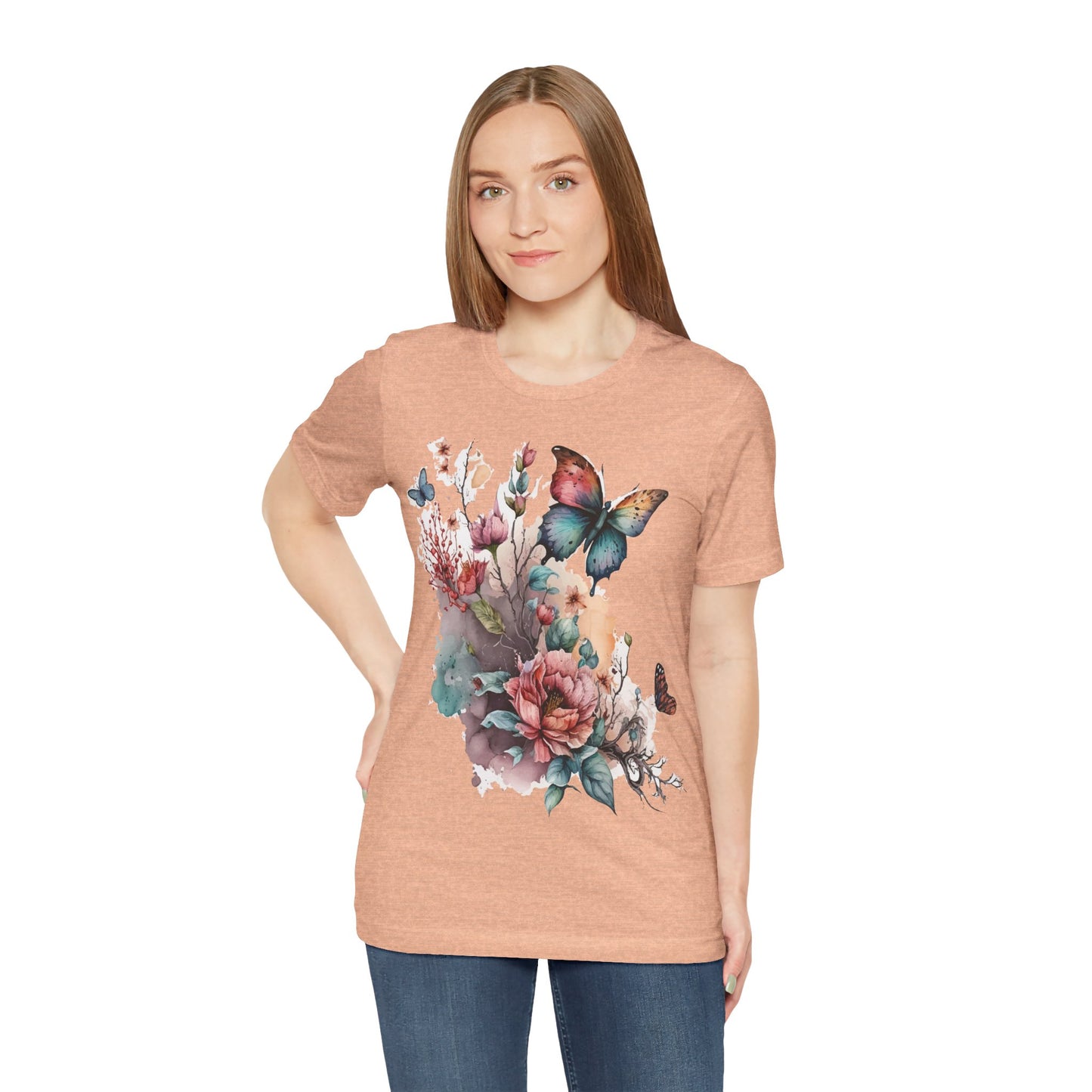 Cotton Tee Shirt with Butterfly Prints