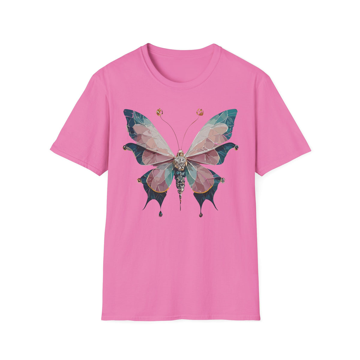 Geometric Pastel Butterfly T-Shirt | Floral Gem Accent Graphic Tee Unisex 100 Cotton Gildan T-Shirt