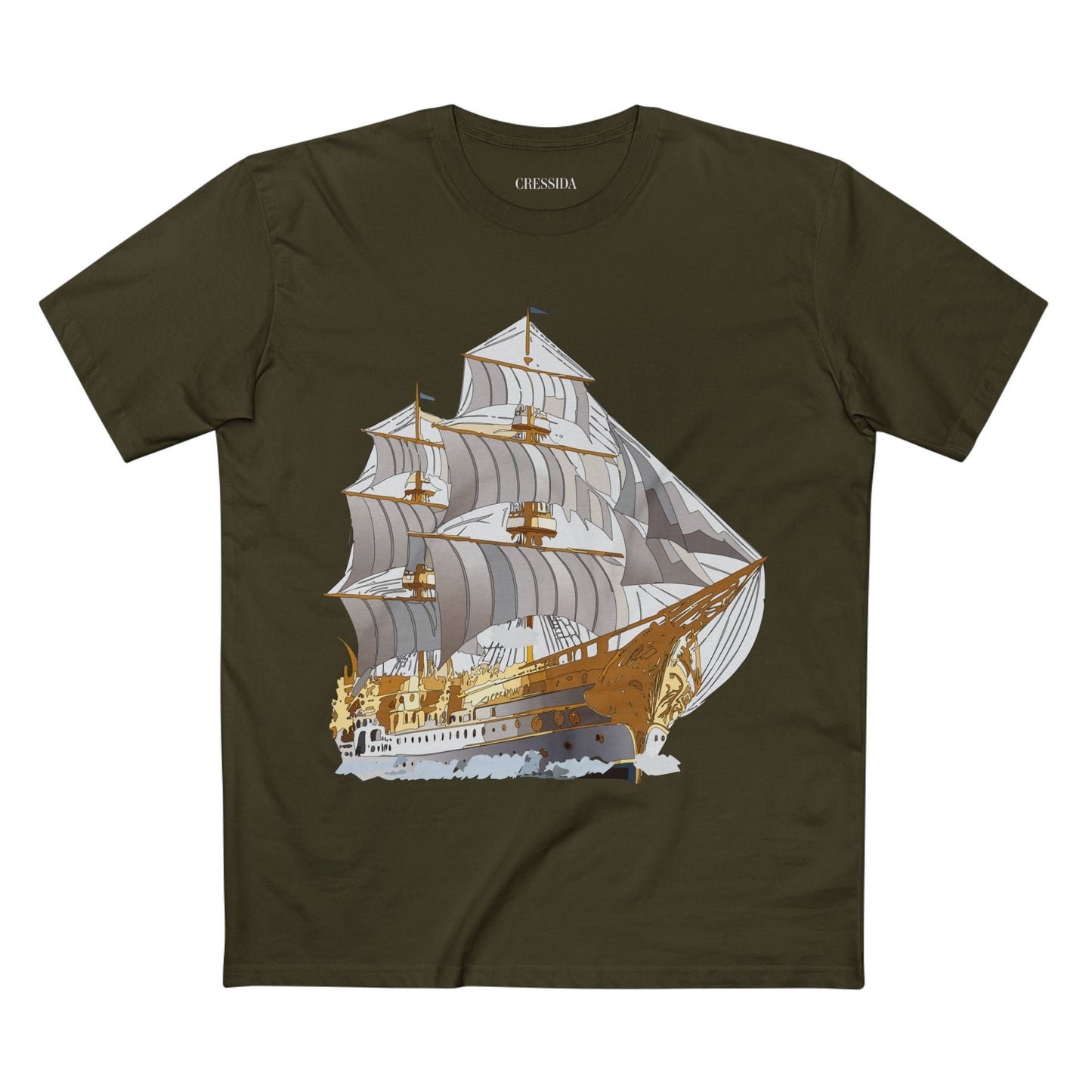 Ship Graphic Unisex 100 Cotton T-Shirt with Gold Frigate Art Design 15