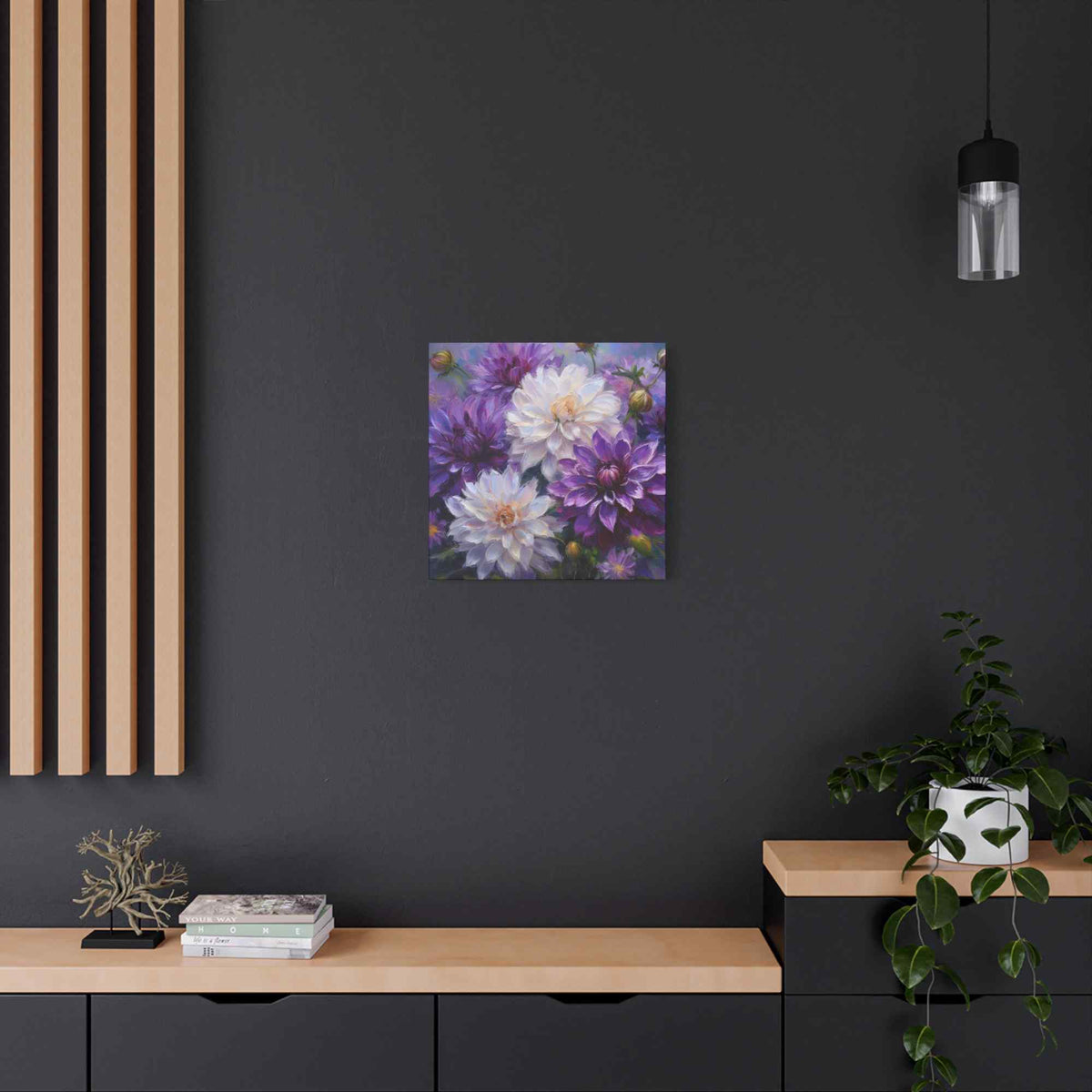 Dahlias Floral Print Canvas, Floral Oil Paint Print 20x20, 24x24, 30x30, 32x32, 36x36 Art Design Pine-Wood Inner Frame MC-171