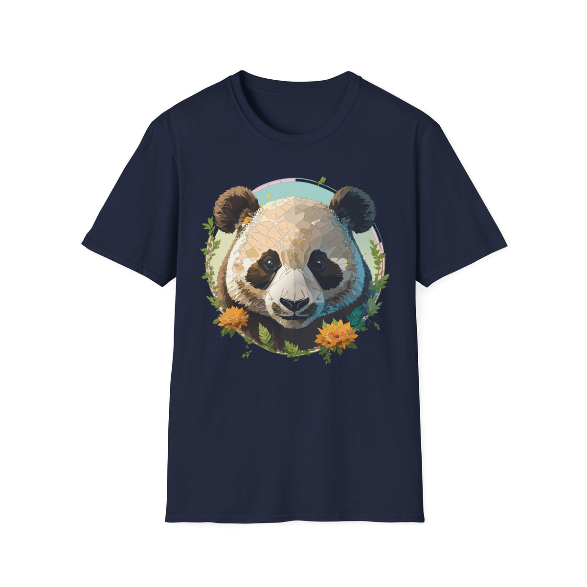 Smiling Panda Face T-Shirt | Floral Bamboo Illustration