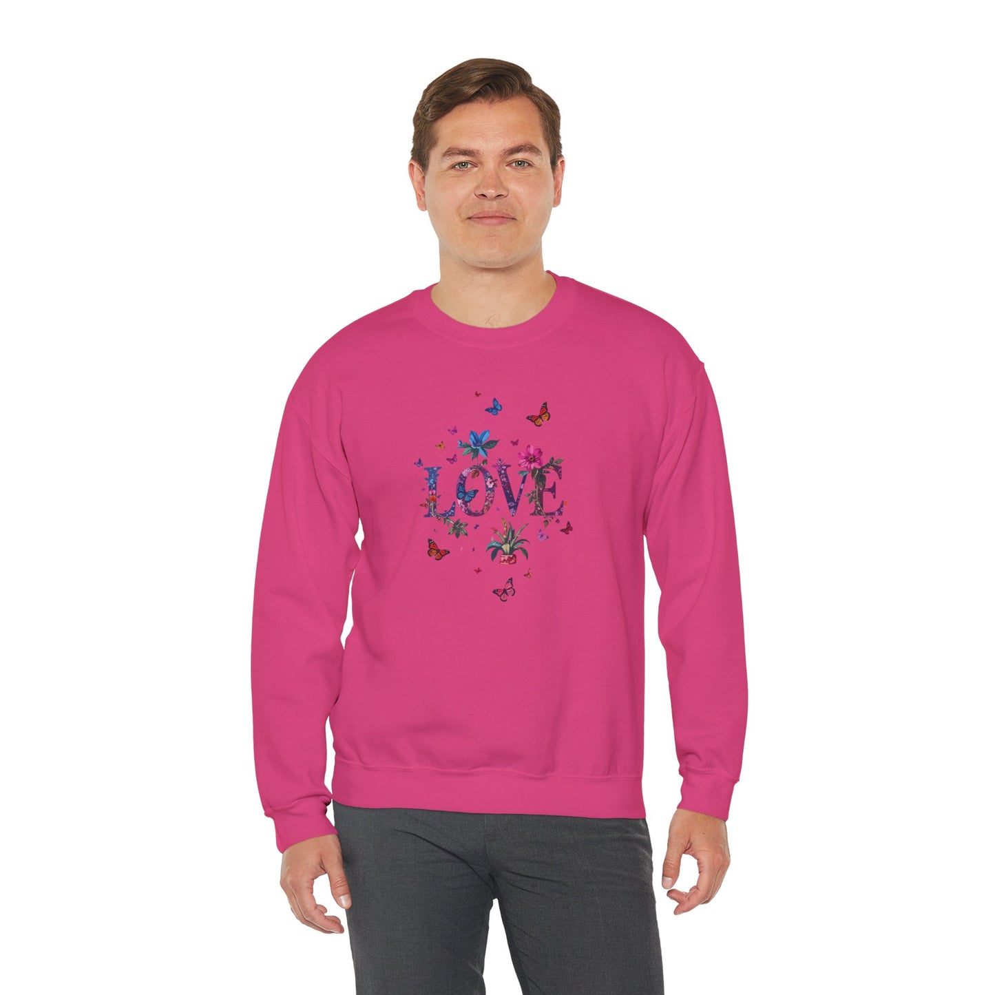 Unisex Floral Love Sweatshirt, Love Floral Sweatshirt, Floral Butterfly Sweatshirt, 50/50 Cotton-Poly Valentine's Day Sweatshirt 03