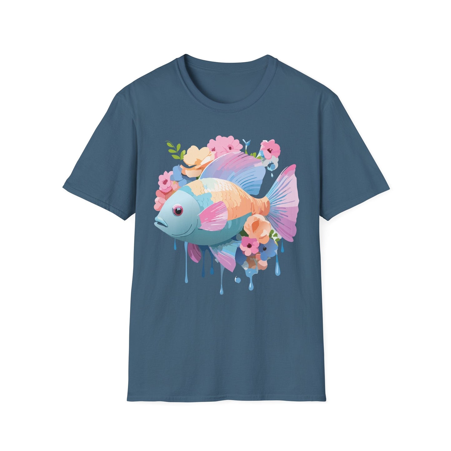 Fish Art Design Graphic Tee Unisex Short Sleeve T Shirt With Fish Artwork Premium Cotton