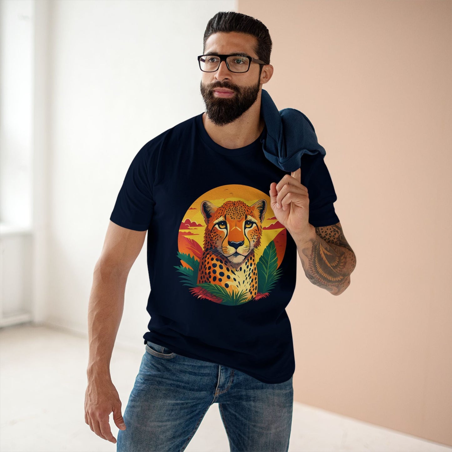Unisex Cheetah Shirt Premium Cotton Staple Tee With Original Art Design By Retro2Nova Exclusive Art Collection
