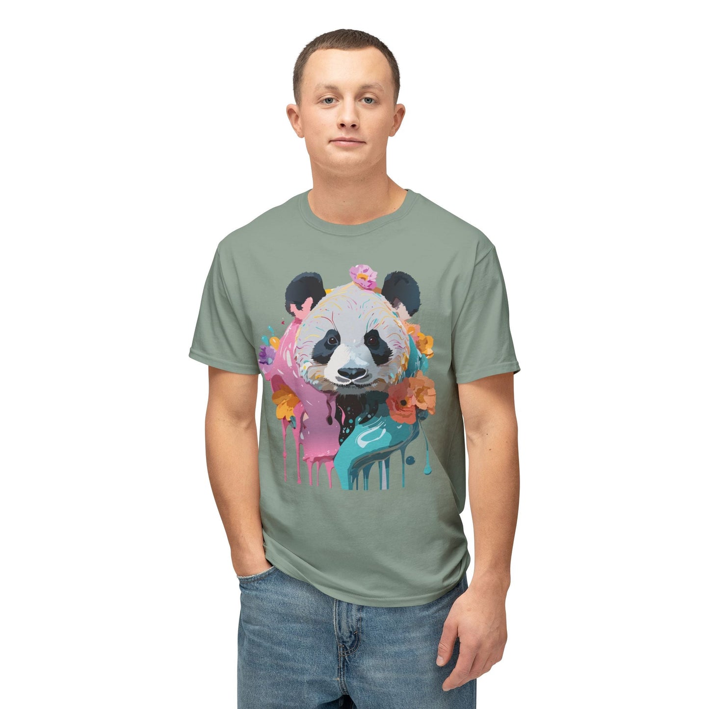 Panda T Shirt Unisex HD Cotton Tee With Panda Art Print Vintage Floral Design Printed In USA