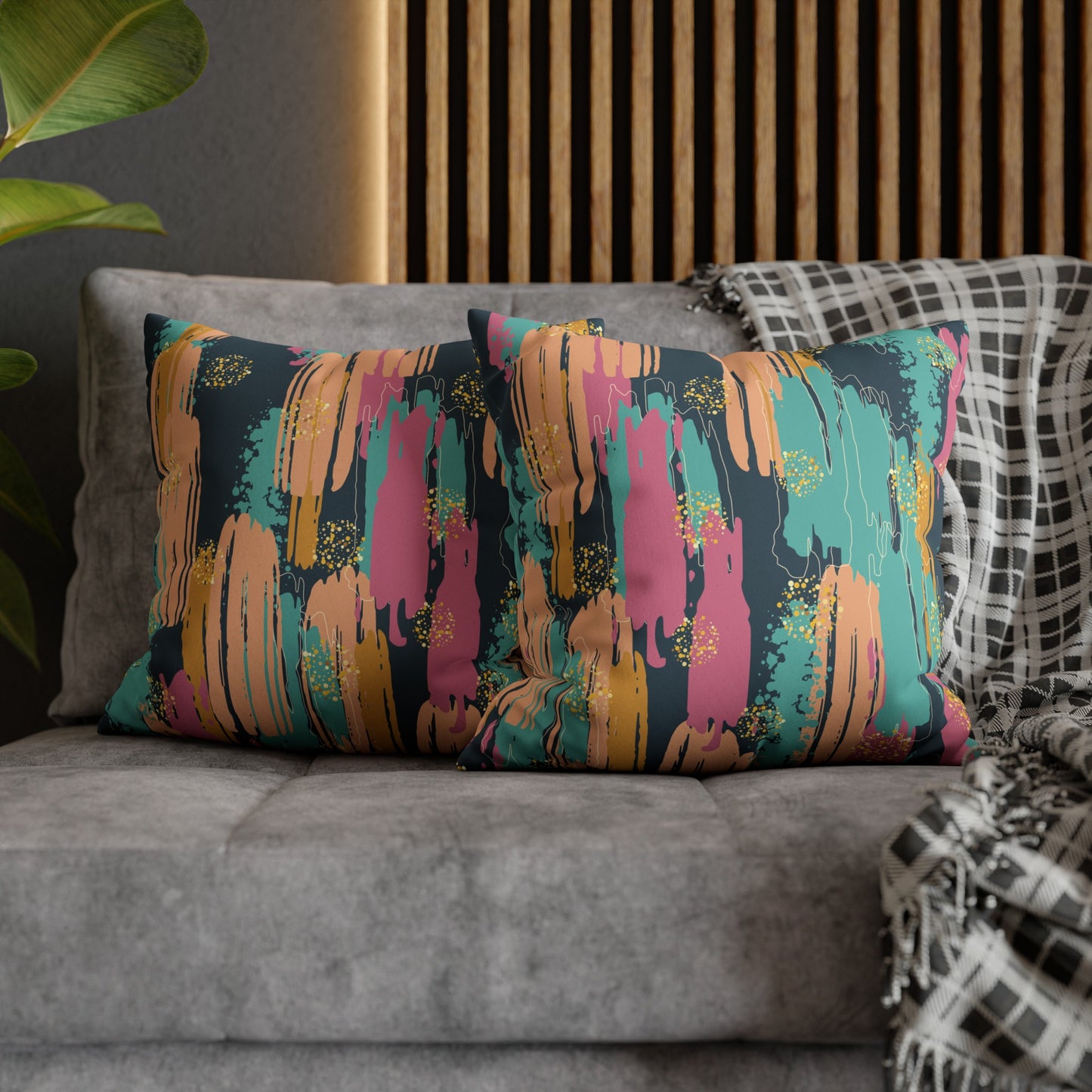 Faux Suede Pillowcase with Abstract print